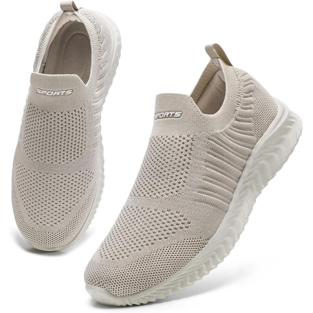 image:imageSTQ Basket Femme Chaussures de Sport sans Lancts Confortable Chic Respirantes Mode de Ville Marche Slip on Fitness Tennis Travail Lgres Enfiler Running Outdoor Gym Jogging Course Basquette SneakersMarron