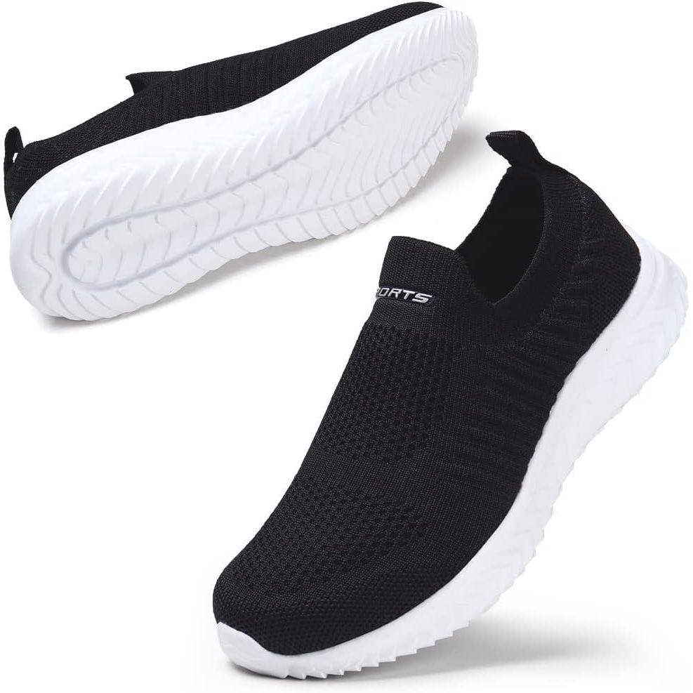 image:imageSTQ Basket Femme Chaussures de Sport sans Lancts Confortable Chic Respirantes Mode de Ville Marche Slip on Fitness Tennis Travail Lgres Enfiler Running Outdoor Gym Jogging Course Basquette SneakersNoir Blanc