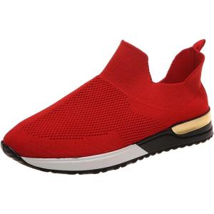 2023 Baskets à Compensés Pour pour femmes de grande taille pour Chaussettes en Rocking Casual Running Chaussures Sport Femme De Running Basket Chaussure De Travail Course Respirantes Sneakers(5 Rouge)