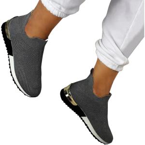 2023 Baskets à Compensés Pour pour femmes de grande taille pour Chaussettes en Rocking Casual Running Chaussures Sport Femme De Running Basket Chaussure De Travail Course Respirantes Sneakers(Gris)