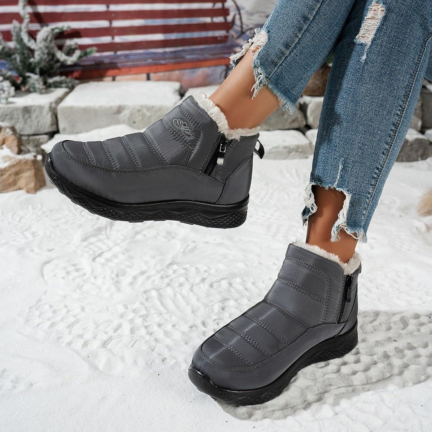image:imageBottes De Neige Femme Impermable Chaussures Doublure En Fourrure Hiver Bottine Antidrapante Bottines Confortables Fourres Chaude Fourr Bottes De NeigeA3 Gris