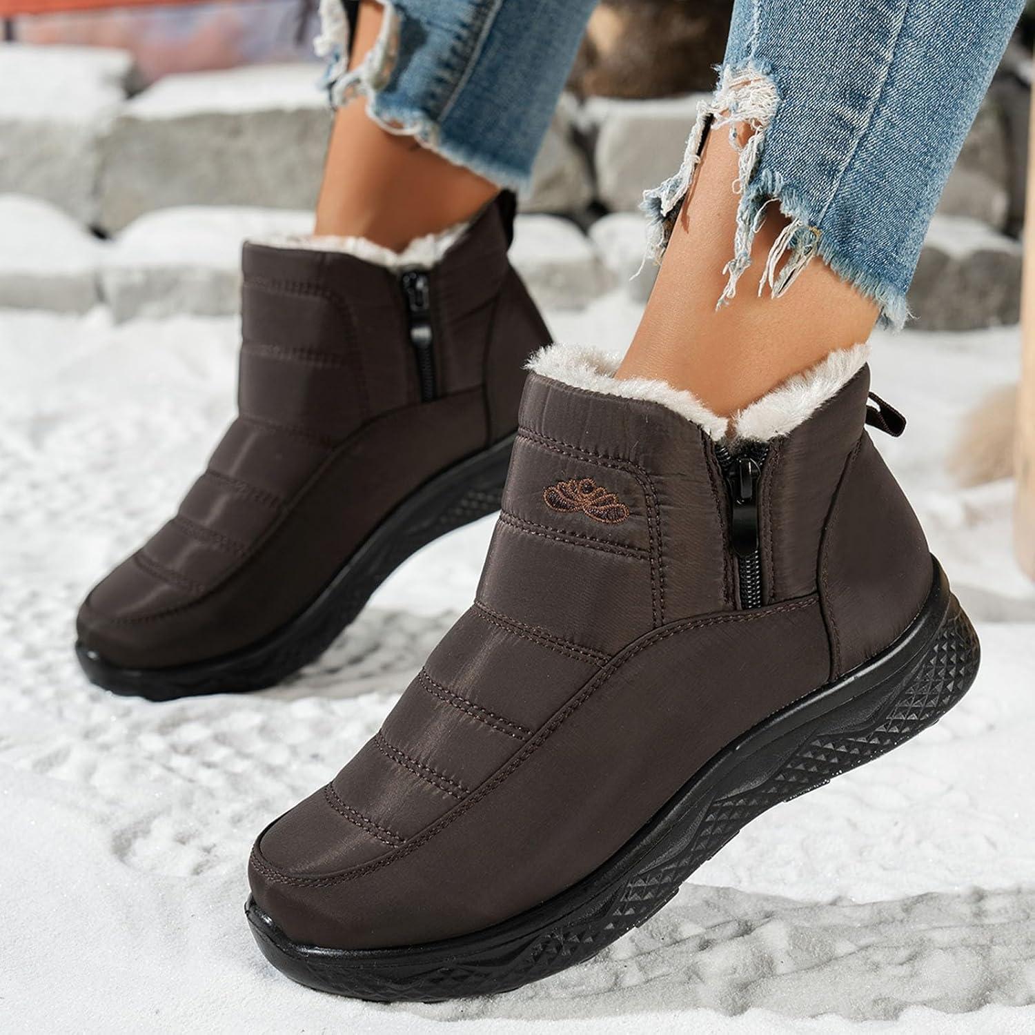 image:imageBottes De Neige Femme Impermable Chaussures Doublure En Fourrure Hiver Bottine Antidrapante Bottines Confortables Fourres Chaude Fourr Bottes De NeigeA3 Caf
