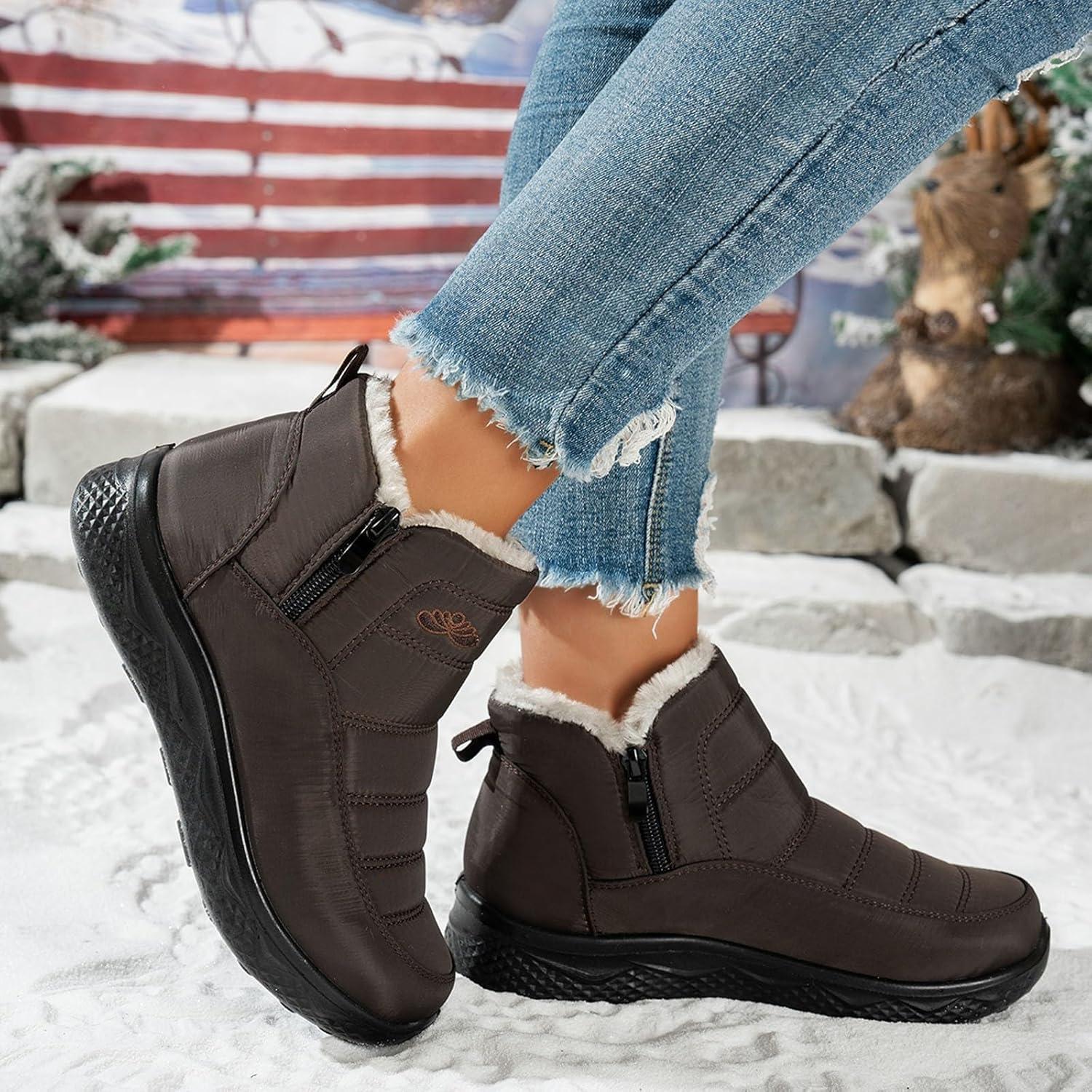 image:imageBottes De Neige Femme Impermable Chaussures Doublure En Fourrure Hiver Bottine Antidrapante Bottines Confortables Fourres Chaude Fourr Bottes De NeigeA3 Caf
