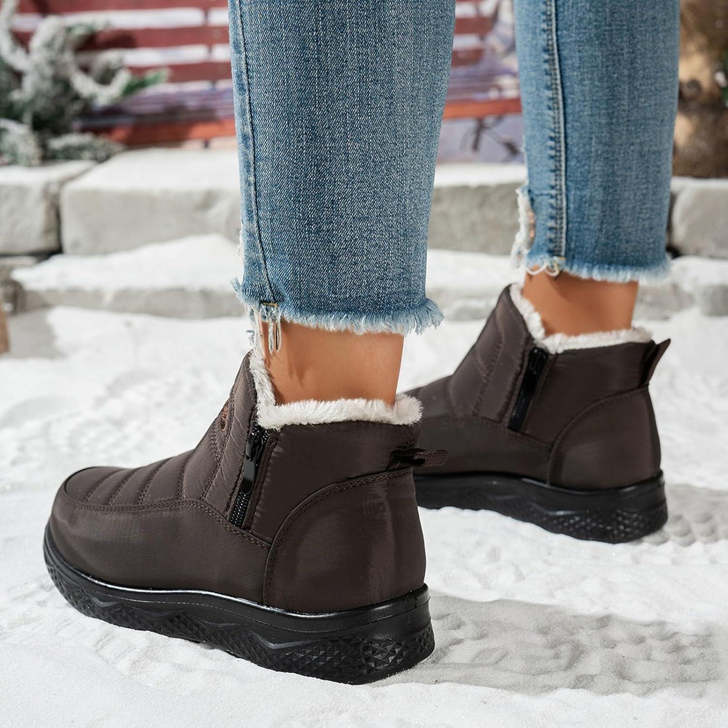 image:imageBottes De Neige Femme Impermable Chaussures Doublure En Fourrure Hiver Bottine Antidrapante Bottines Confortables Fourres Chaude Fourr Bottes De NeigeA3 Caf