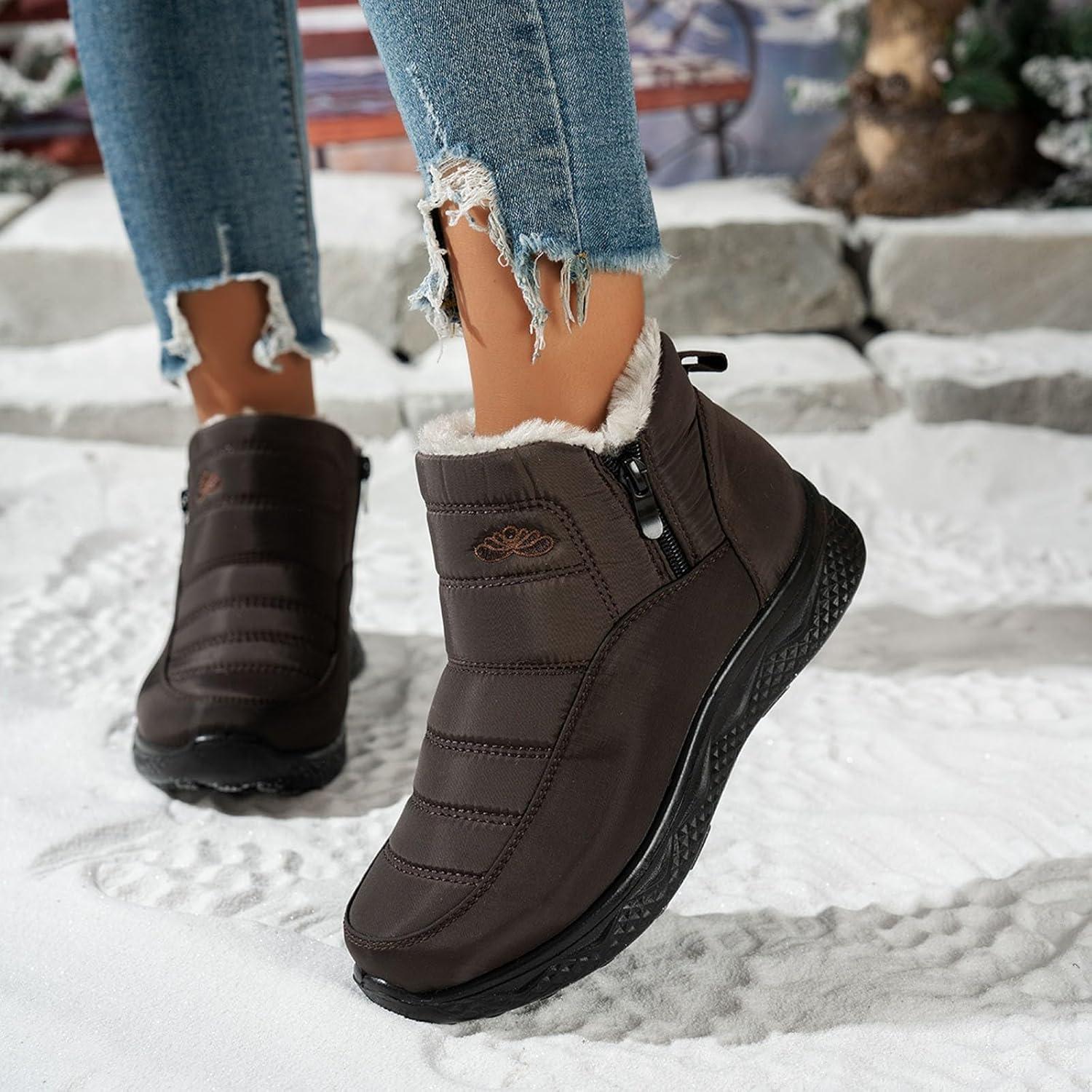 image:imageBottes De Neige Femme Impermable Chaussures Doublure En Fourrure Hiver Bottine Antidrapante Bottines Confortables Fourres Chaude Fourr Bottes De NeigeA3 Caf