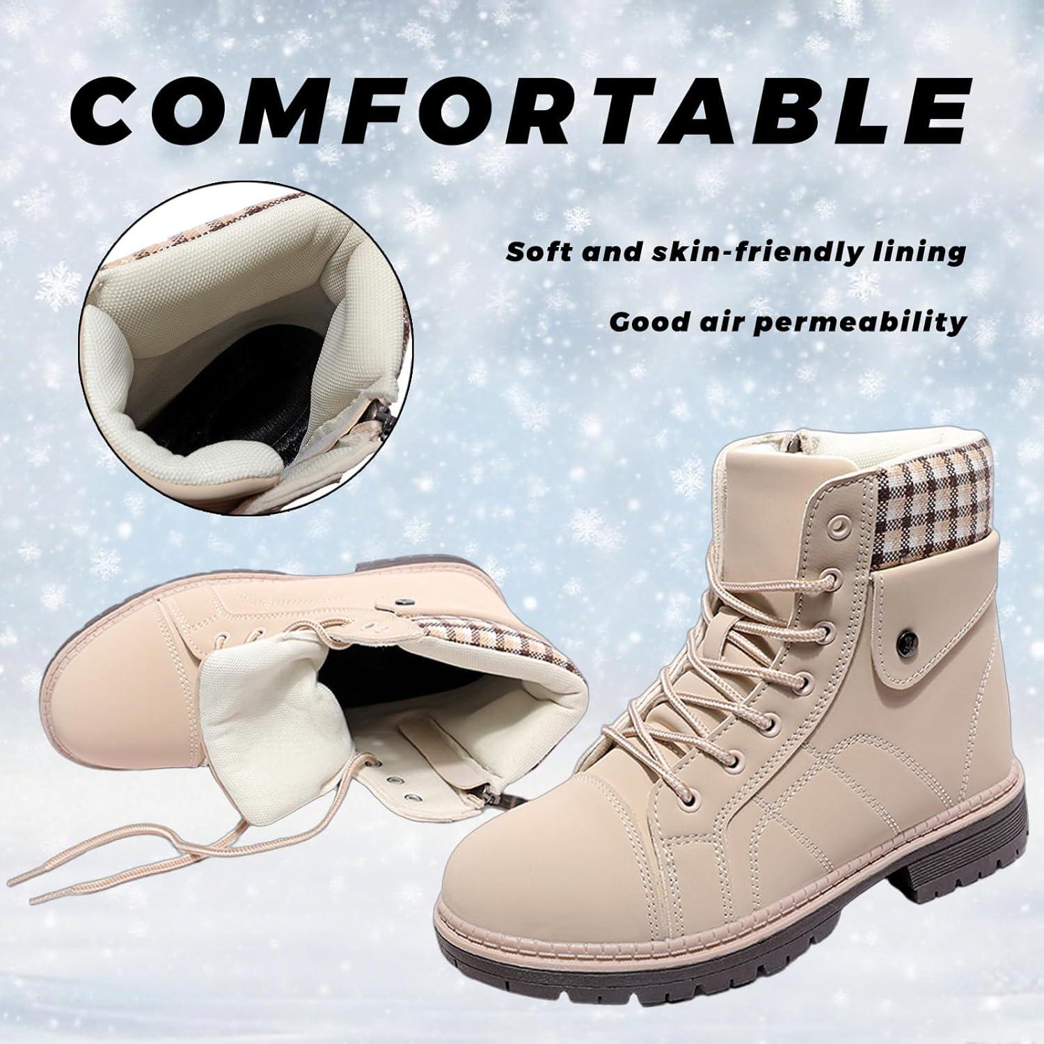 image:imageBottes Femme Hiver Chaussures Bottes de Neige Trekking Outdoor Botte Cheville Confort Chaude Chaussures BootsBeige