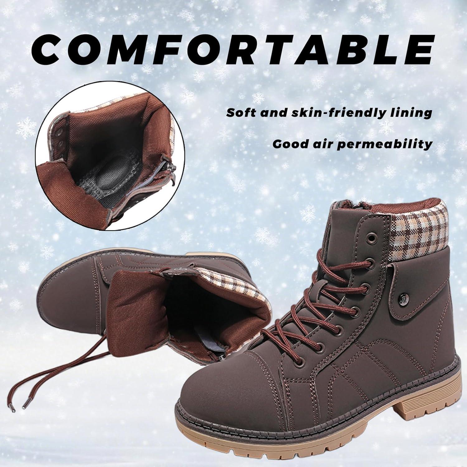 image:imageBottes Femme Hiver Chaussures Bottes de Neige Trekking Outdoor Botte Cheville Confort Chaude Chaussures BootsFonc Marron