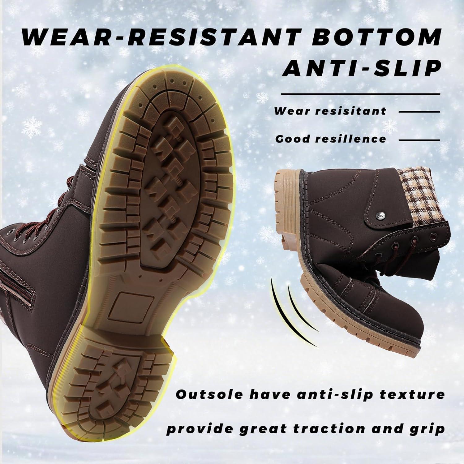 image:imageBottes Femme Hiver Chaussures Bottes de Neige Trekking Outdoor Botte Cheville Confort Chaude Chaussures BootsFonc Marron