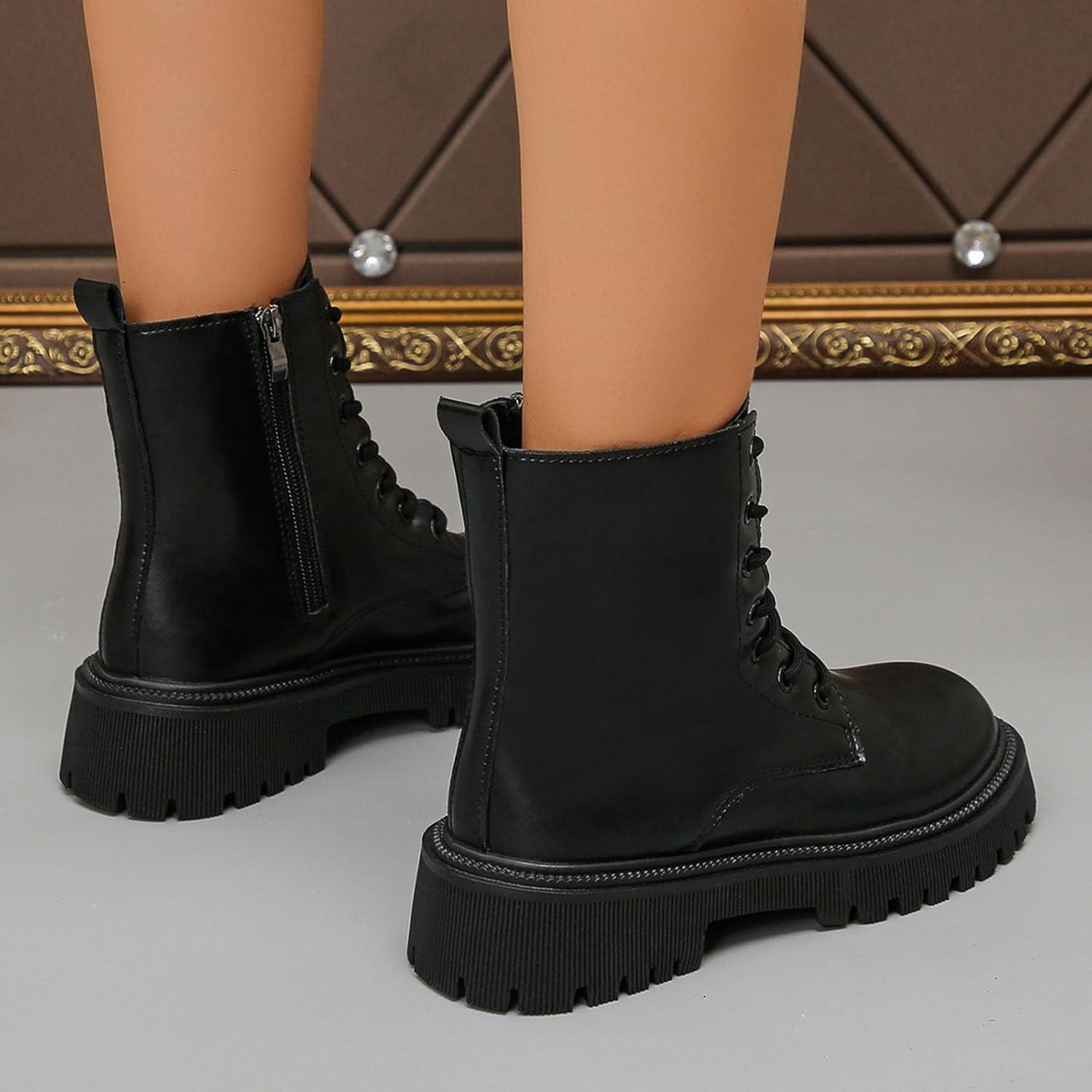 image:imageBottes Femme de la Mode Botte Confortables Bottines avec Fermeture clair pour lAutomne et de lhiver Vintage Bottes et Bottines Chunky Talons Chaud Cheville Chaussons AntidRapante05 le Noir