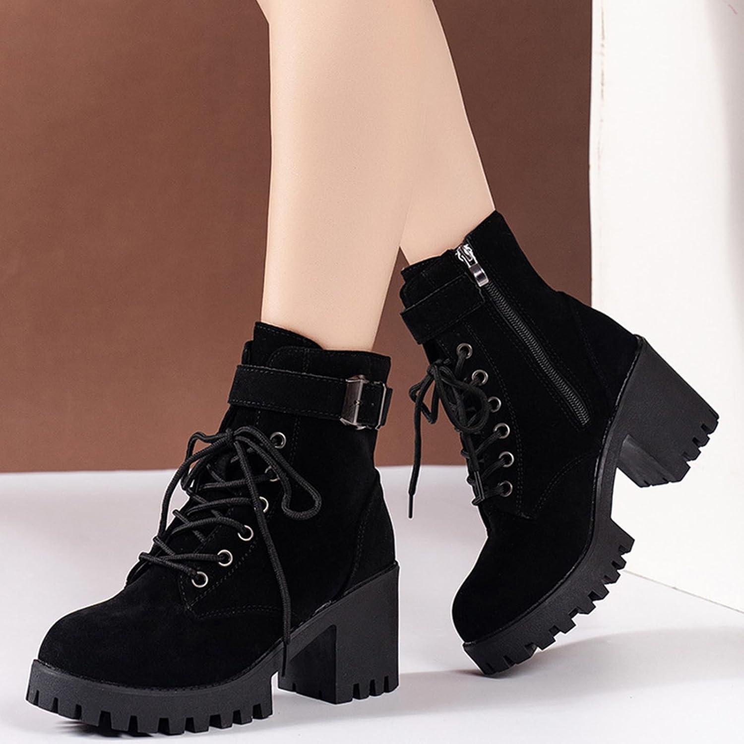 image:imageBottes Femme de la Mode Botte Confortables Bottines avec Fermeture clair pour lAutomne et de lhiver Vintage Bottes et Bottines Chunky Talons Chaud Cheville Chaussons AntidRapante03 le Noir