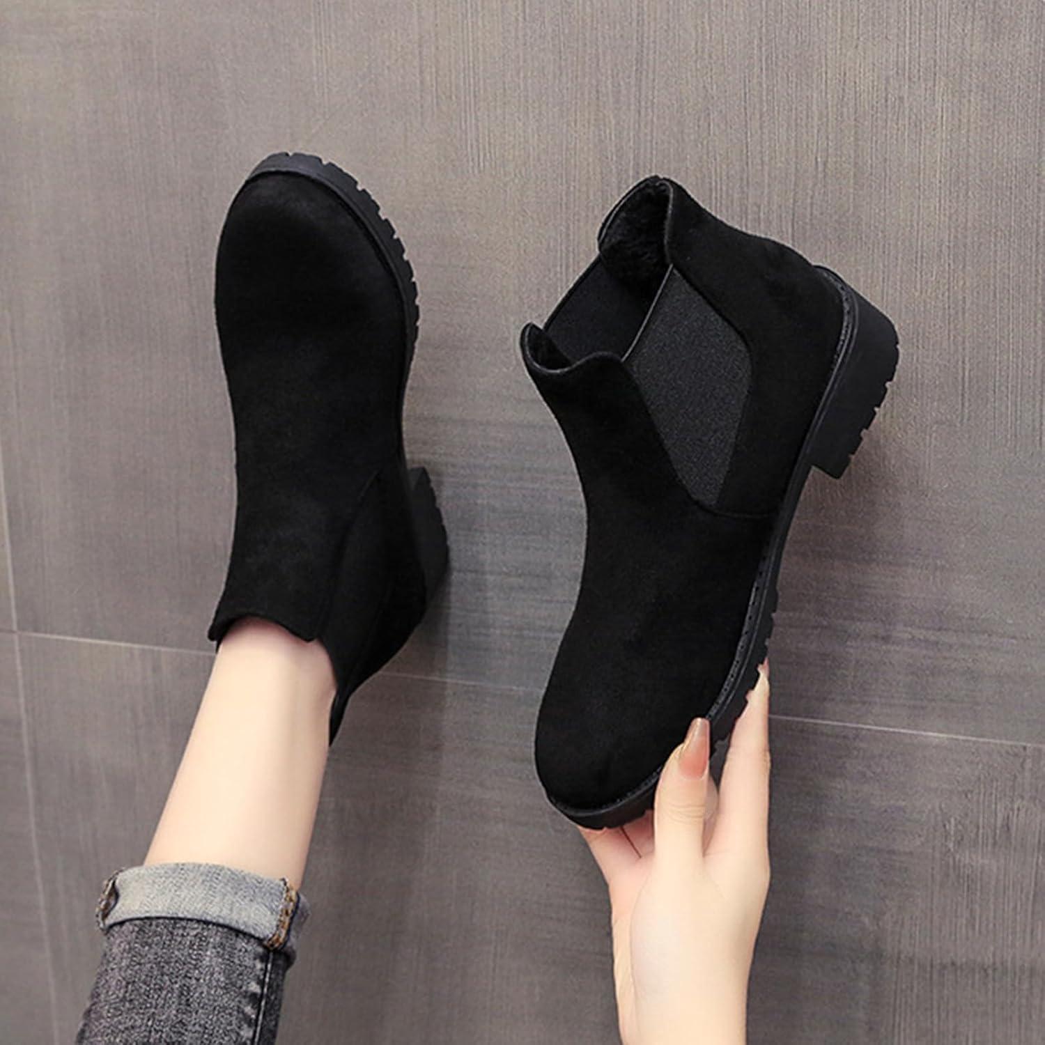 image:imageBottes Femme de la Mode Botte Confortables Bottines avec Fermeture clair pour lAutomne et de lhiver Vintage Bottes et Bottines Chunky Talons Chaud Cheville Chaussons AntidRapante02 le Noir
