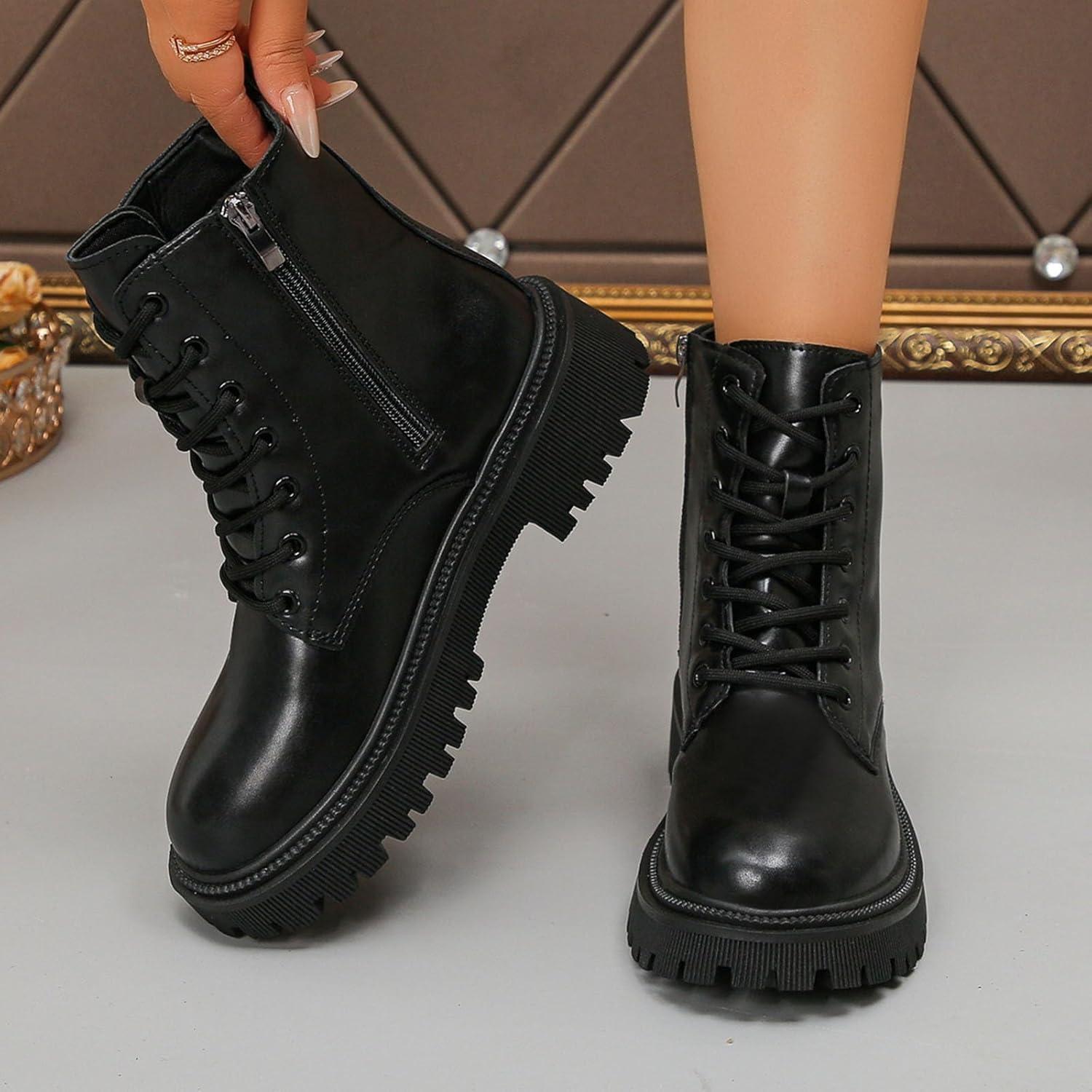 image:imageBottes Femme de la Mode Botte Confortables Bottines avec Fermeture clair pour lAutomne et de lhiver Vintage Bottes et Bottines Chunky Talons Chaud Cheville Chaussons AntidRapante05 le Noir