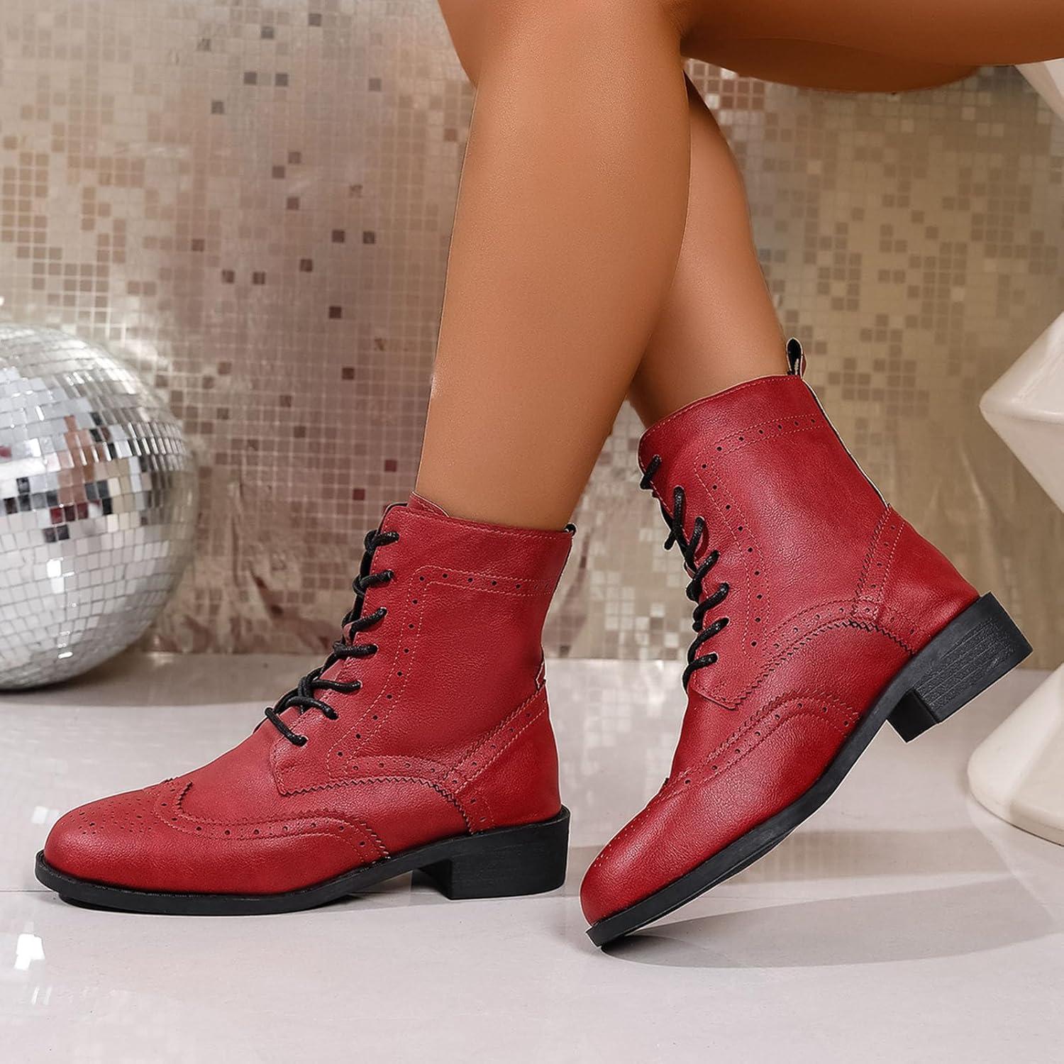 image:imageBottes Femme de la Mode Botte Confortables Bottines avec Fermeture clair pour lAutomne et de lhiver Vintage Bottes et Bottines Chunky Talons Chaud Cheville Chaussons AntidRapante01 Rouge