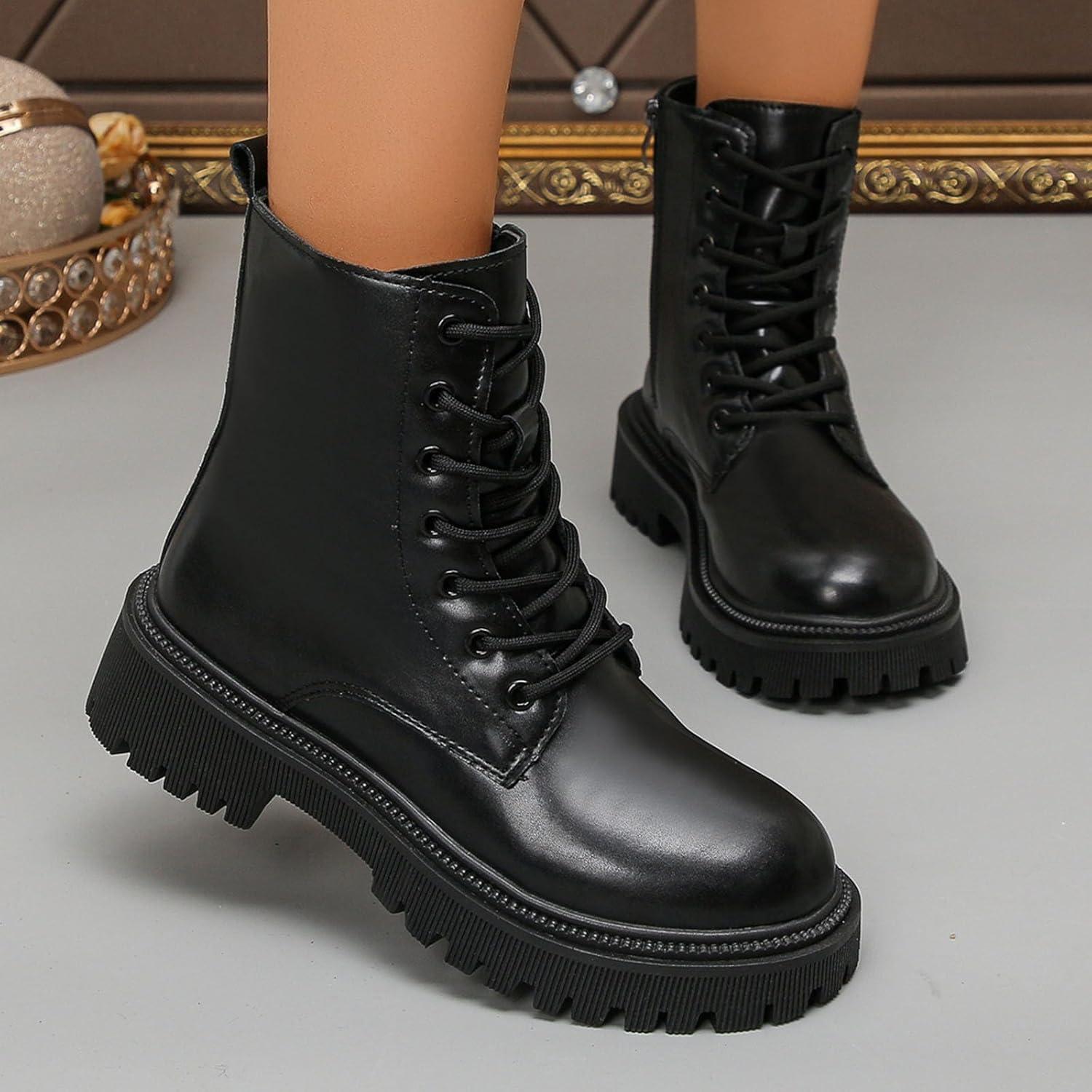 image:imageBottes Femme de la Mode Botte Confortables Bottines avec Fermeture clair pour lAutomne et de lhiver Vintage Bottes et Bottines Chunky Talons Chaud Cheville Chaussons AntidRapante05 le Noir