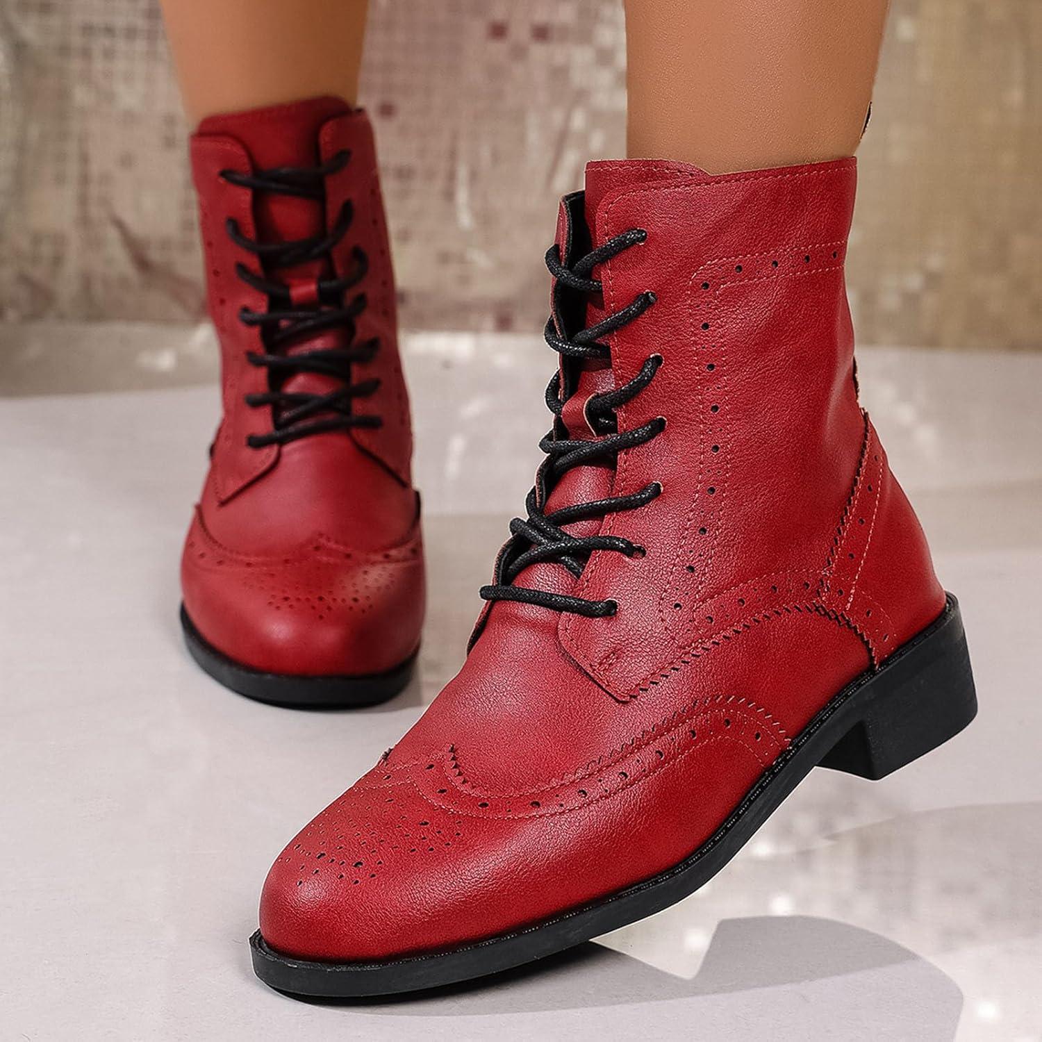 image:imageBottes Femme de la Mode Botte Confortables Bottines avec Fermeture clair pour lAutomne et de lhiver Vintage Bottes et Bottines Chunky Talons Chaud Cheville Chaussons AntidRapante01 Rouge