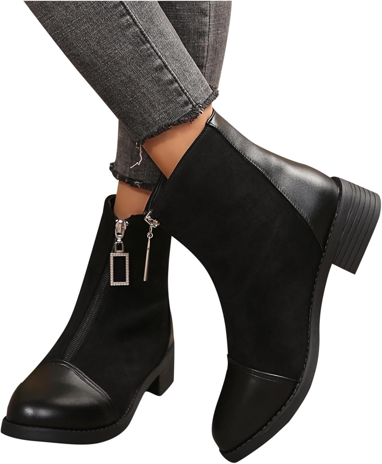 image:imageBottes Femme de la Mode Botte Confortables Bottines avec Fermeture clair pour lAutomne et de lhiver Vintage Bottes et Bottines Chunky Talons Chaud Cheville Chaussons AntidRapante06 le Noir