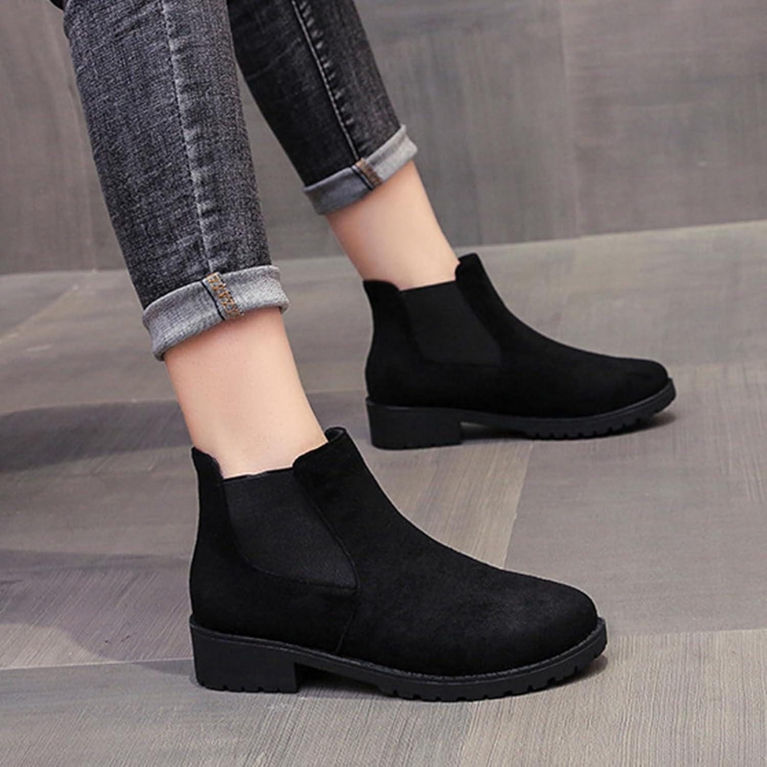 image:imageBottes Femme de la Mode Botte Confortables Bottines avec Fermeture clair pour lAutomne et de lhiver Vintage Bottes et Bottines Chunky Talons Chaud Cheville Chaussons AntidRapante02 le Noir