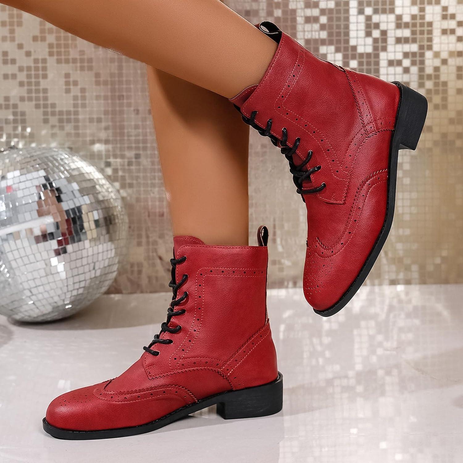 image:imageBottes Femme de la Mode Botte Confortables Bottines avec Fermeture clair pour lAutomne et de lhiver Vintage Bottes et Bottines Chunky Talons Chaud Cheville Chaussons AntidRapante01 Rouge