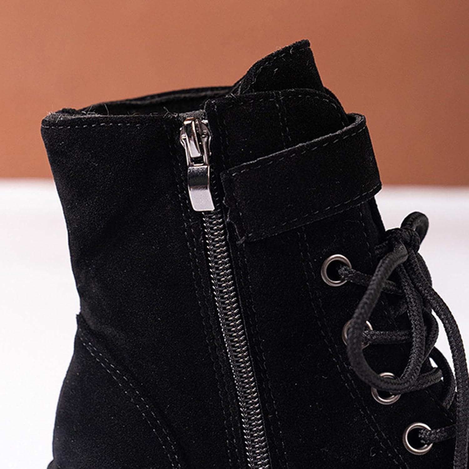 image:imageBottes Femme de la Mode Botte Confortables Bottines avec Fermeture clair pour lAutomne et de lhiver Vintage Bottes et Bottines Chunky Talons Chaud Cheville Chaussons AntidRapante03 le Noir