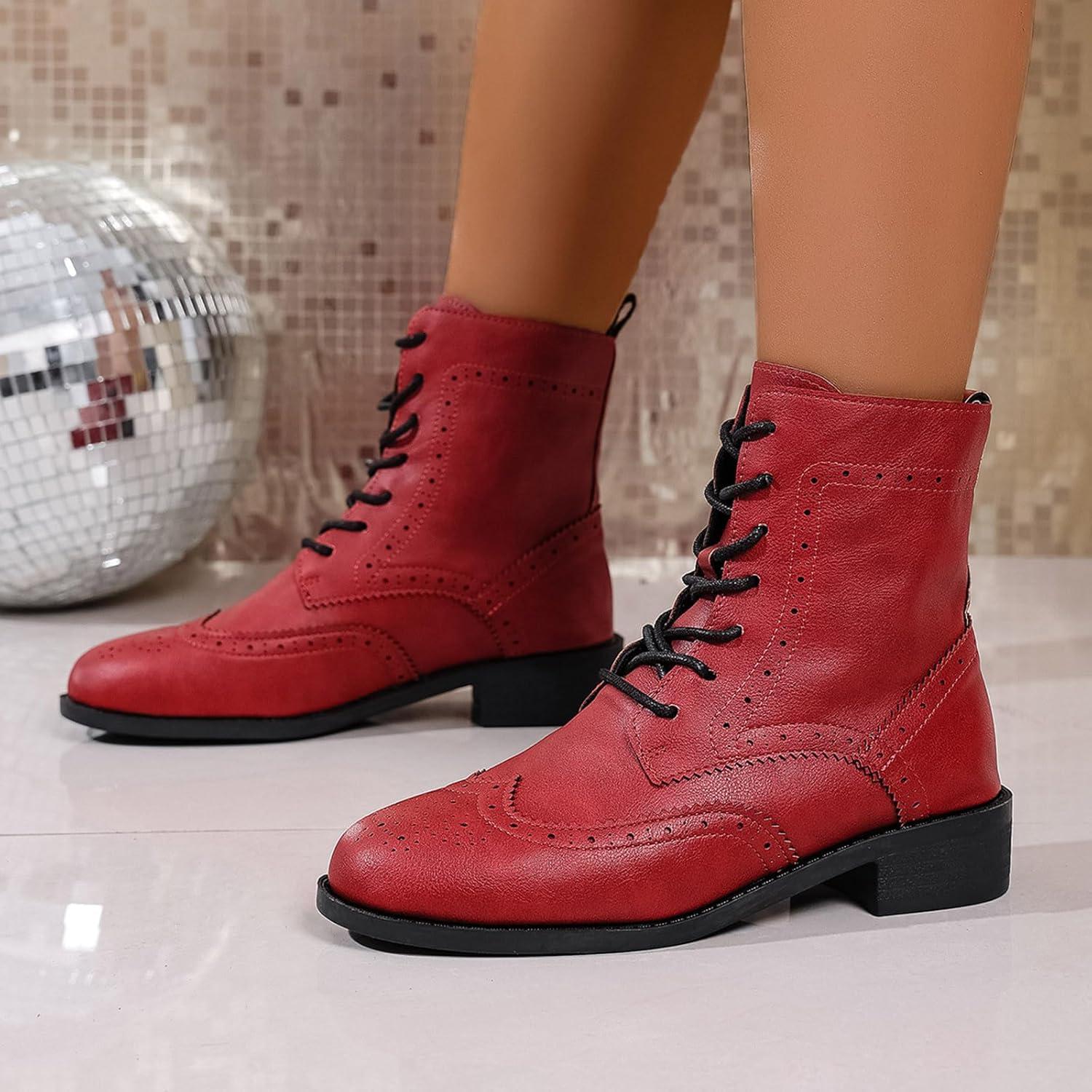 image:imageBottes Femme de la Mode Botte Confortables Bottines avec Fermeture clair pour lAutomne et de lhiver Vintage Bottes et Bottines Chunky Talons Chaud Cheville Chaussons AntidRapante01 Rouge