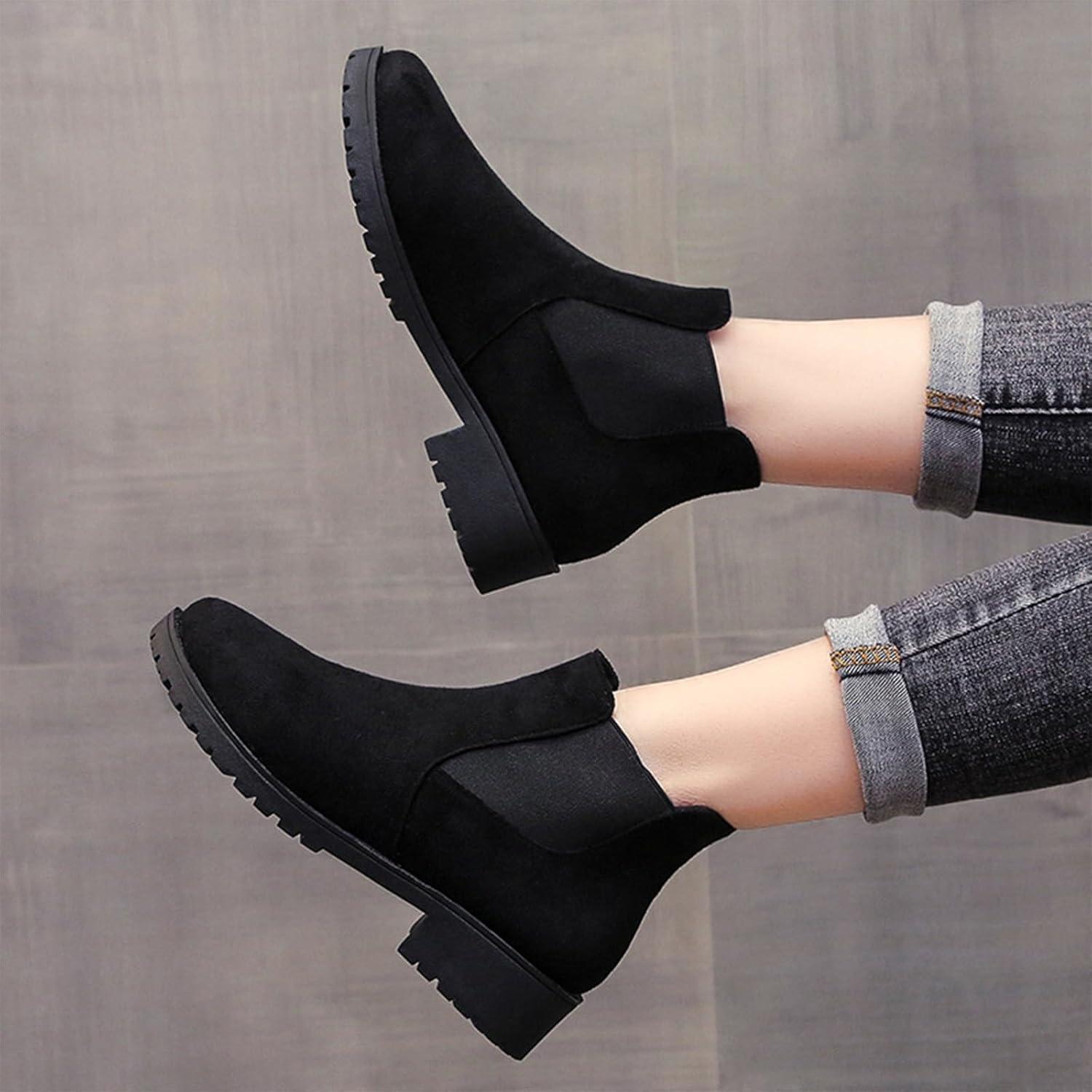 image:imageBottes Femme de la Mode Botte Confortables Bottines avec Fermeture clair pour lAutomne et de lhiver Vintage Bottes et Bottines Chunky Talons Chaud Cheville Chaussons AntidRapante02 le Noir