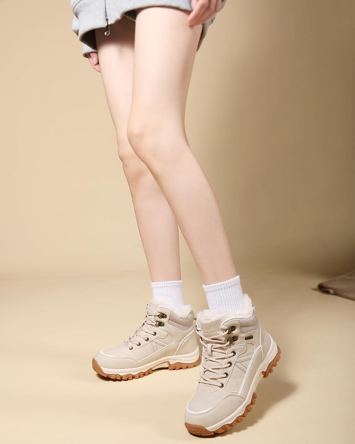 image:imageBottes de Neige Femme Hiver Bottines Fourres de Randonne Boots 3641Beige Clair