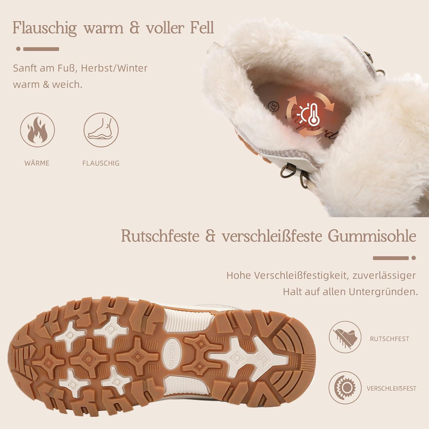 image:imageBottes de Neige Femme Hiver Bottines Fourres de Randonne Boots 3641Beige Clair