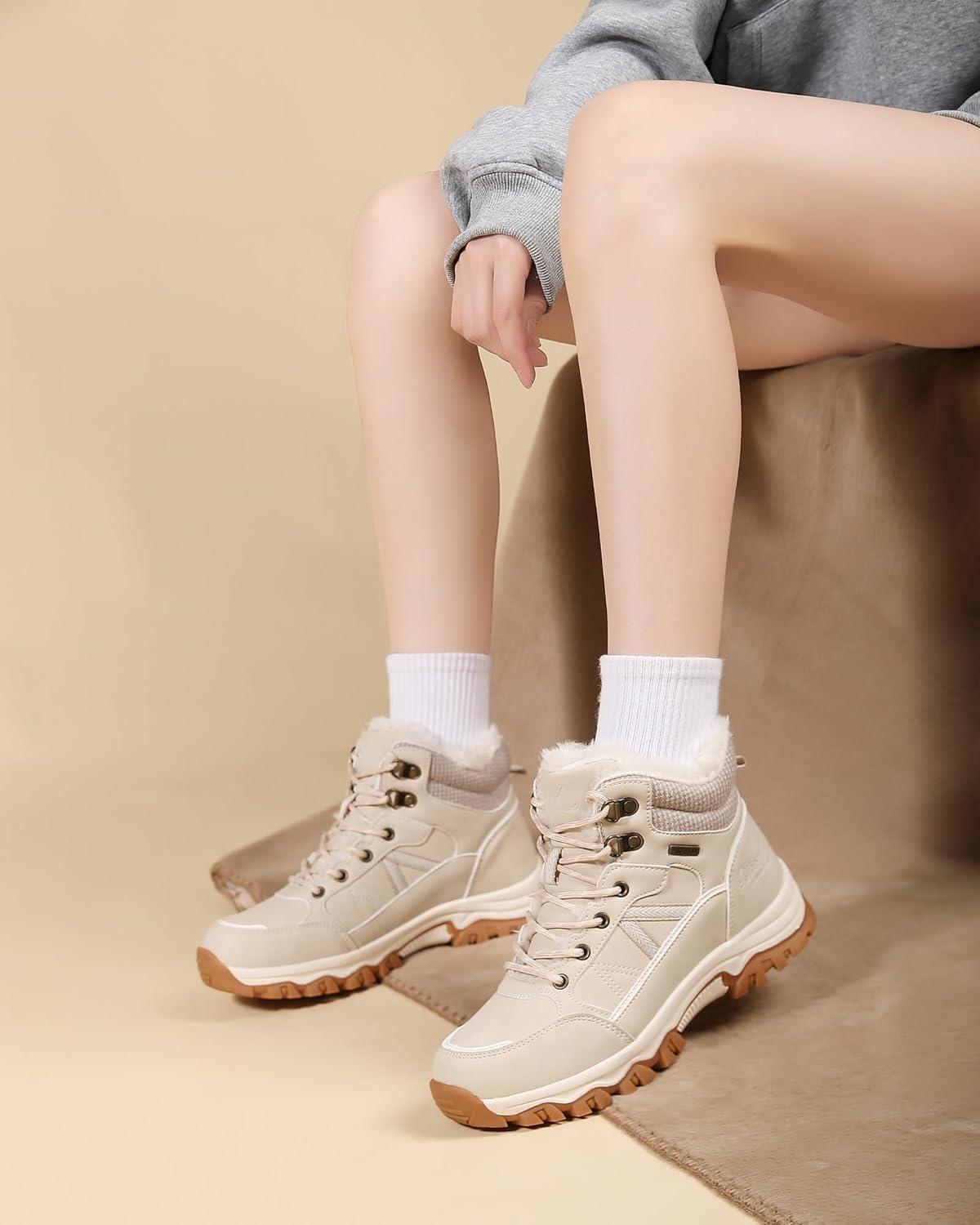 image:imageBottes de Neige Femme Hiver Bottines Fourres de Randonne Boots 3641Beige Clair