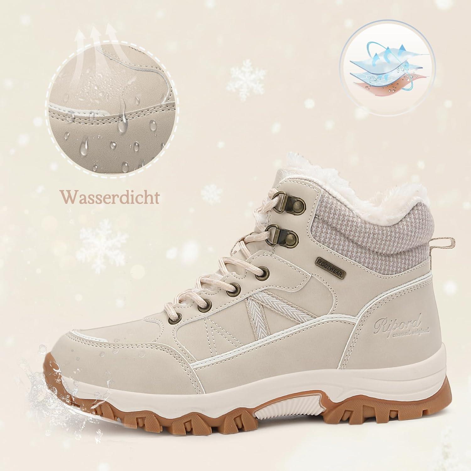 image:imageBottes de Neige Femme Hiver Bottines Fourres de Randonne Boots 3641Beige Clair