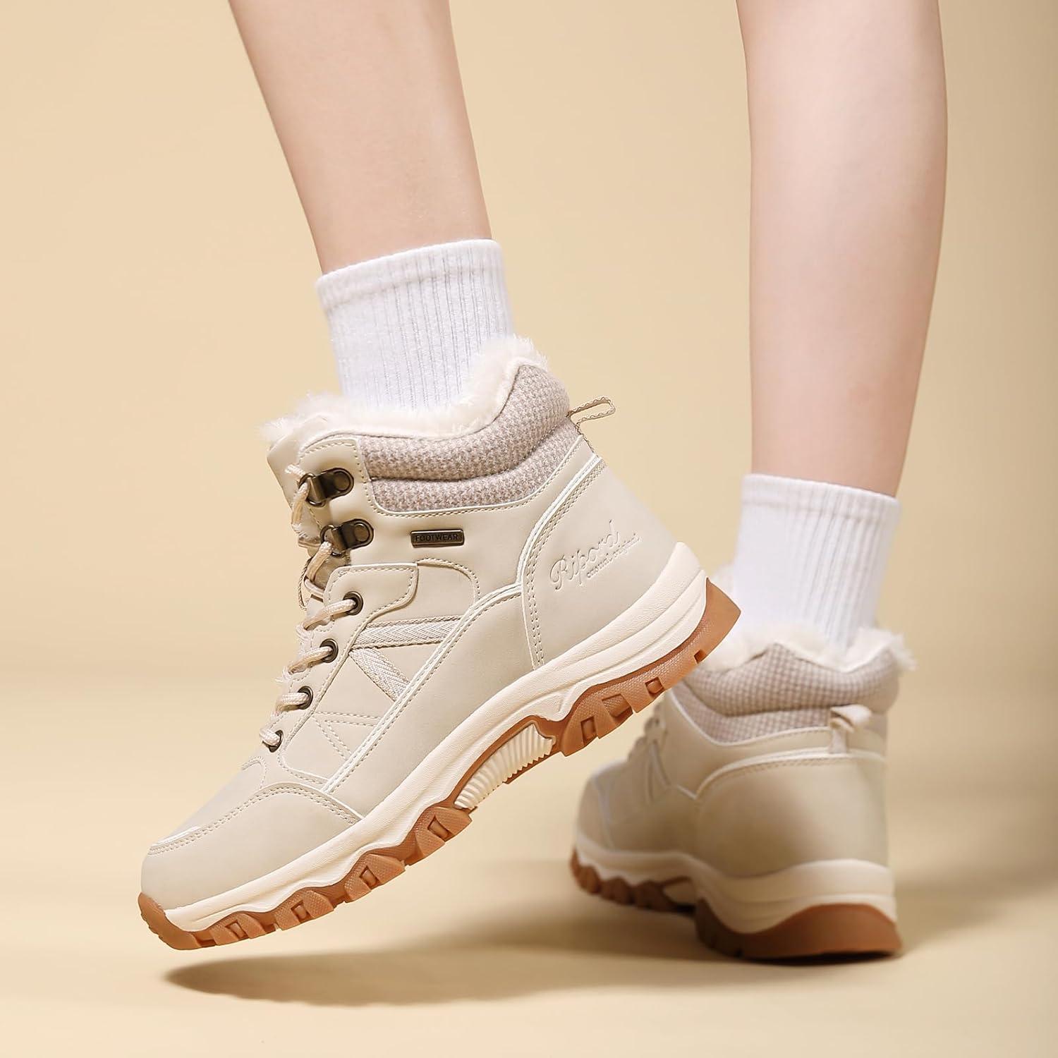 image:imageBottes de Neige Femme Hiver Bottines Fourres de Randonne Boots 3641Beige Clair