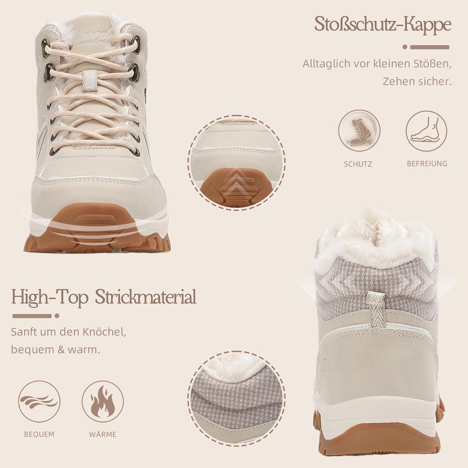 image:imageBottes de Neige Femme Hiver Bottines Fourres de Randonne Boots 3641Beige Clair