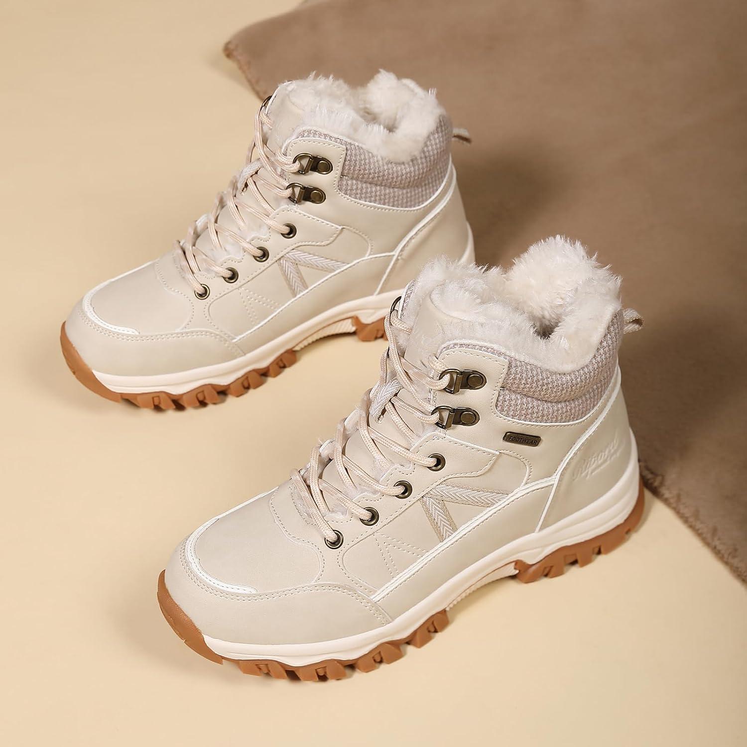 image:imageBottes de Neige Femme Hiver Bottines Fourres de Randonne Boots 3641Beige Clair