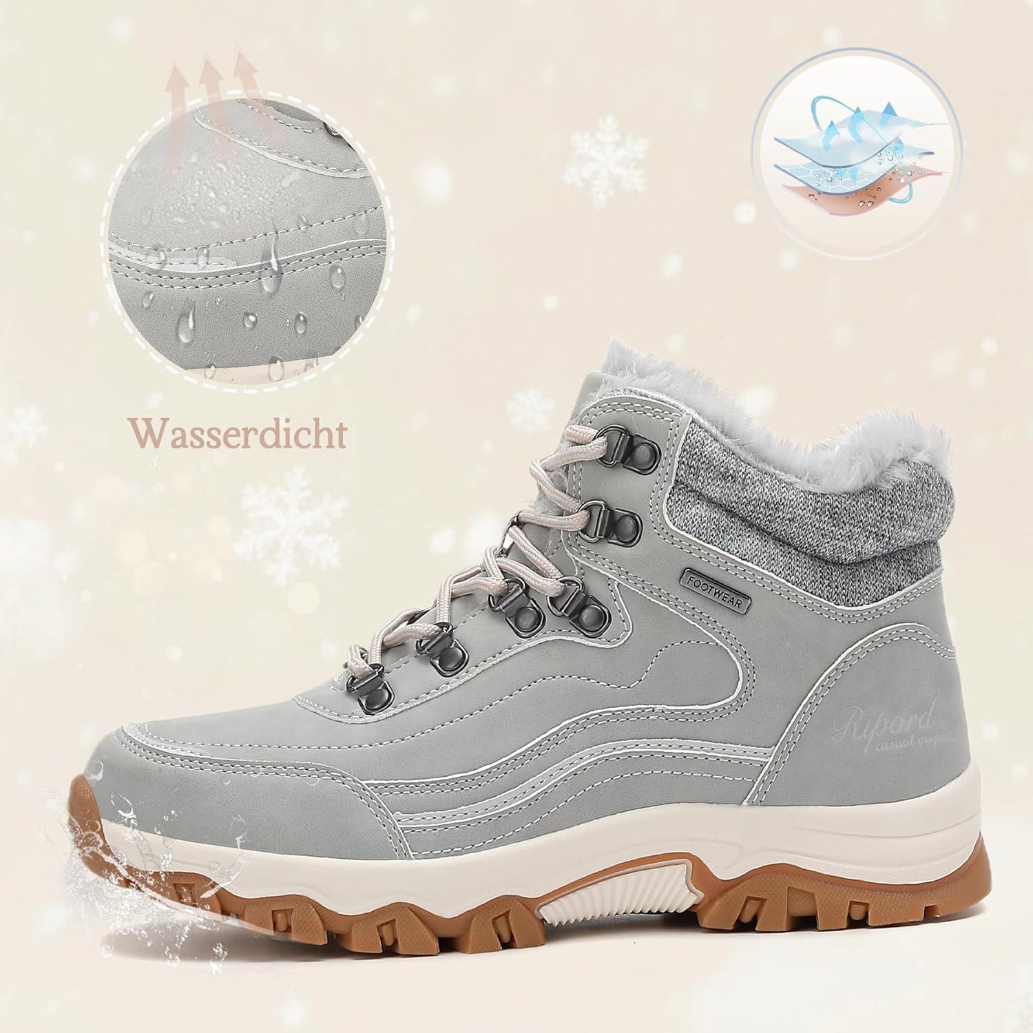 image:imageBottes de Neige Femme Hiver Bottines Fourres de Randonne Boots 3641Grise