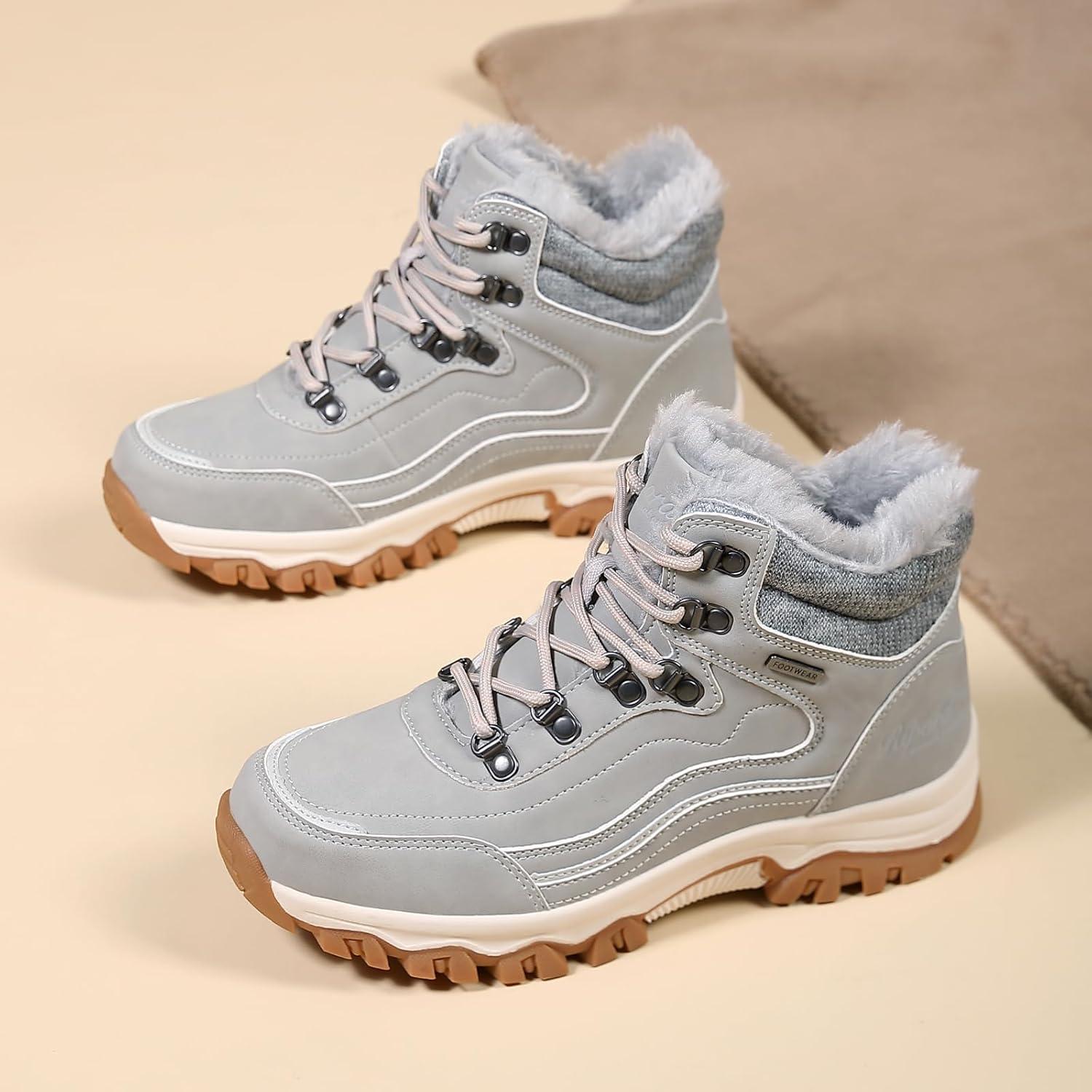image:imageBottes de Neige Femme Hiver Bottines Fourres de Randonne Boots 3641Grise