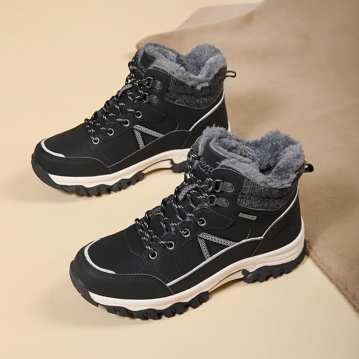 image:imageBottes de Neige Femme Hiver Bottines Fourres de Randonne Boots 3641Lignes Noires et Blanches