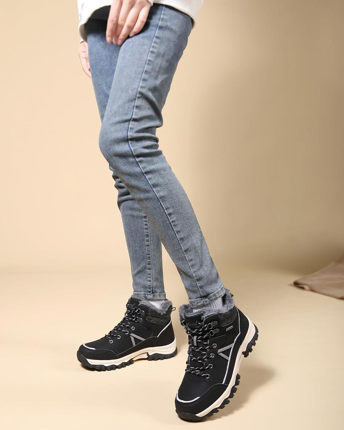 image:imageBottes de Neige Femme Hiver Bottines Fourres de Randonne Boots 3641Lignes Noires et Blanches