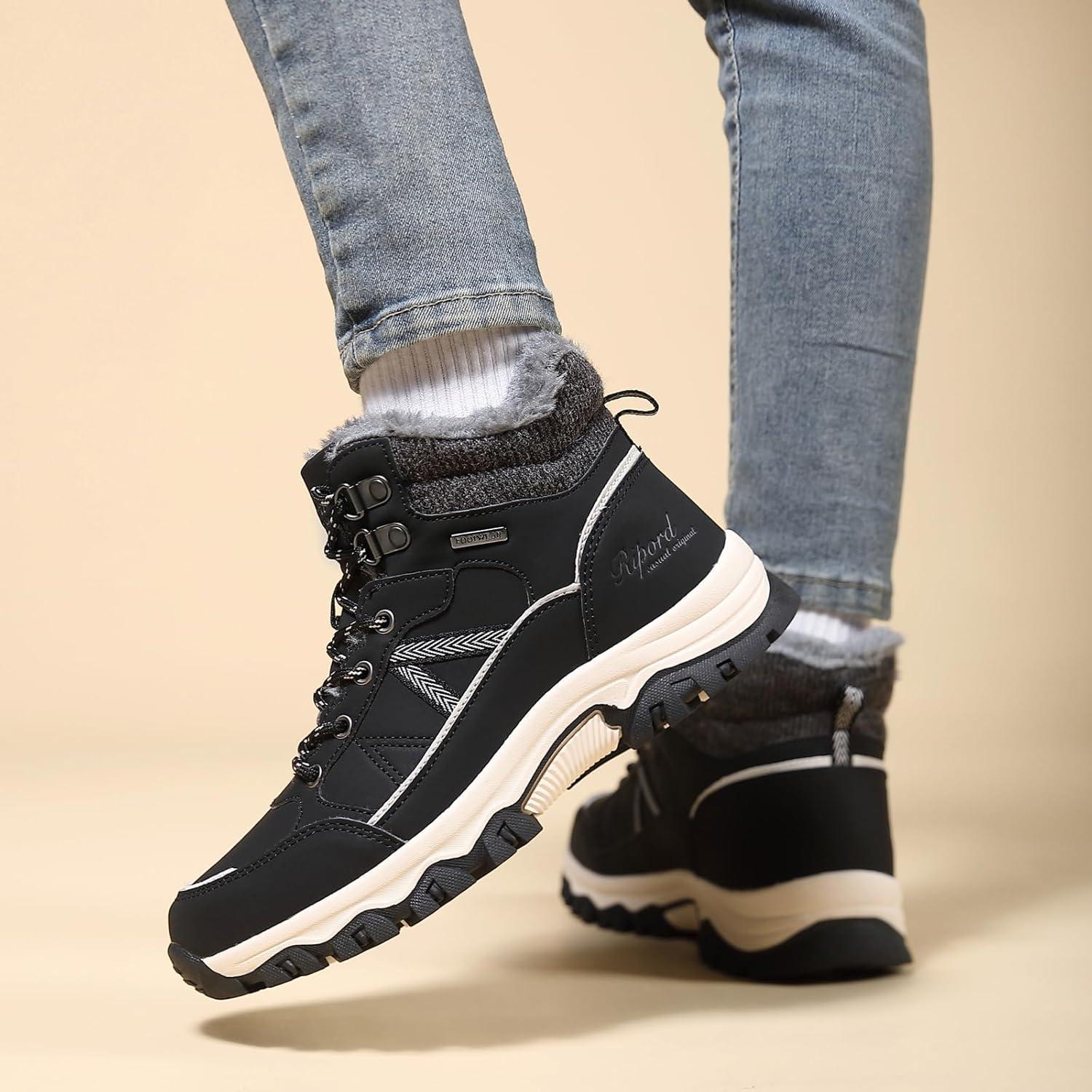 image:imageBottes de Neige Femme Hiver Bottines Fourres de Randonne Boots 3641Lignes Noires et Blanches