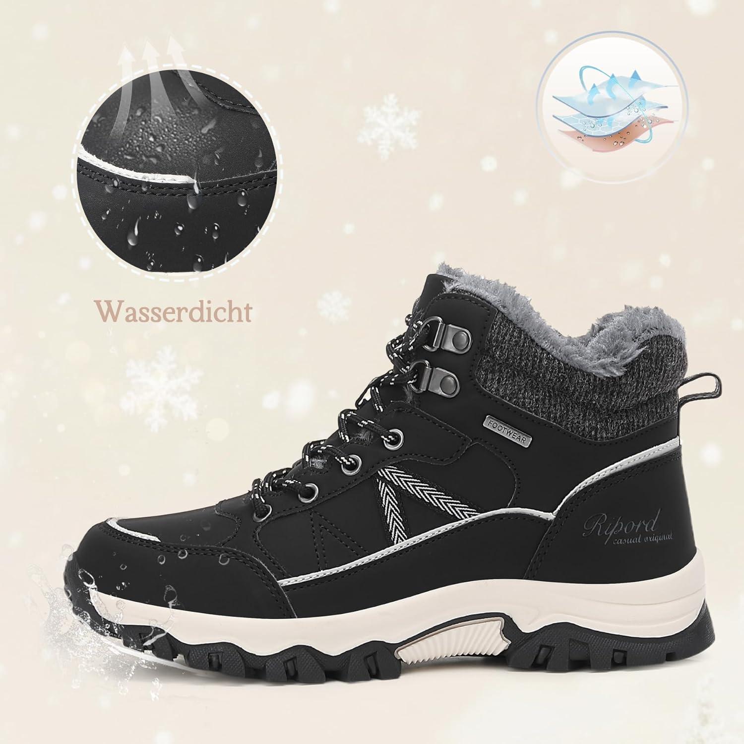 image:imageBottes de Neige Femme Hiver Bottines Fourres de Randonne Boots 3641Lignes Noires et Blanches
