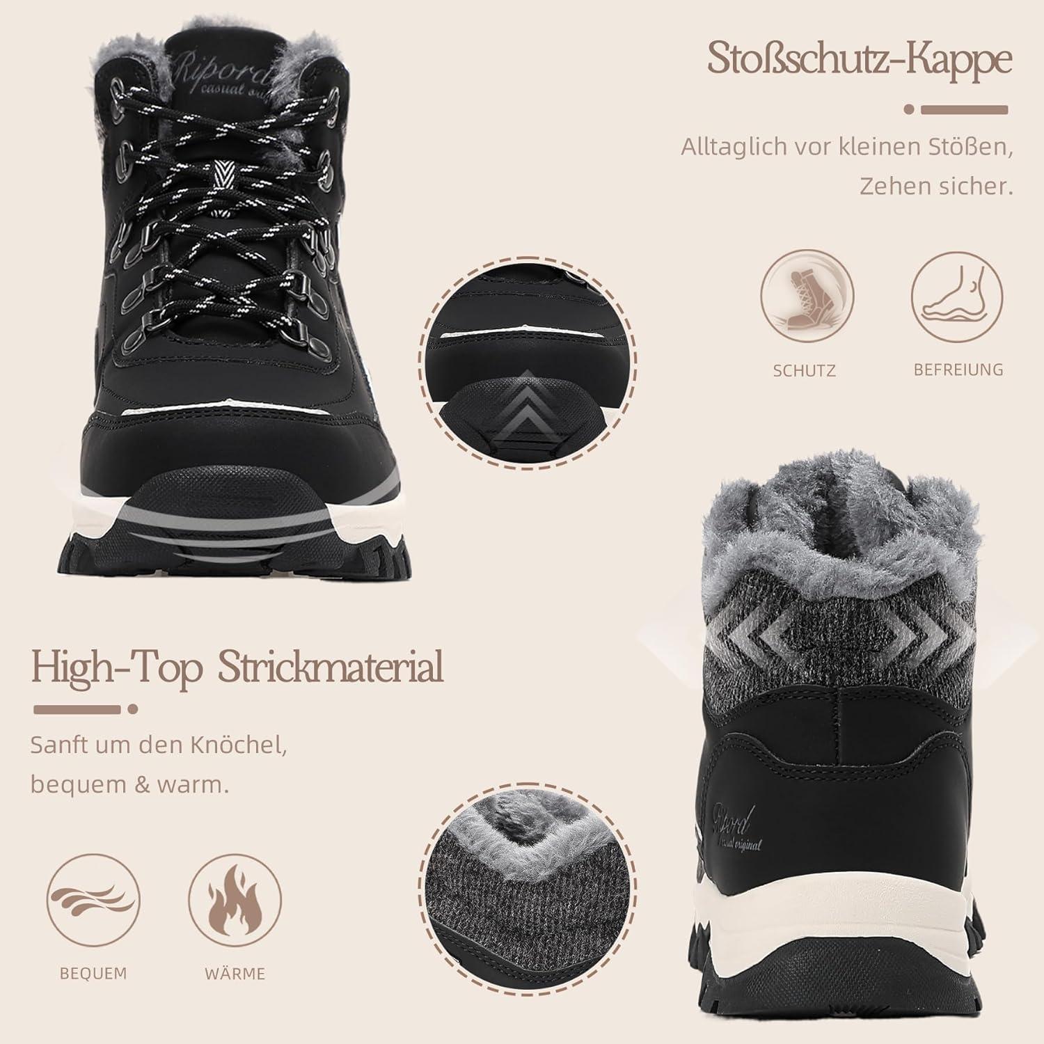 image:imageBottes de Neige Femme Hiver Bottines Fourres de Randonne Boots 3641Noire et Blanche