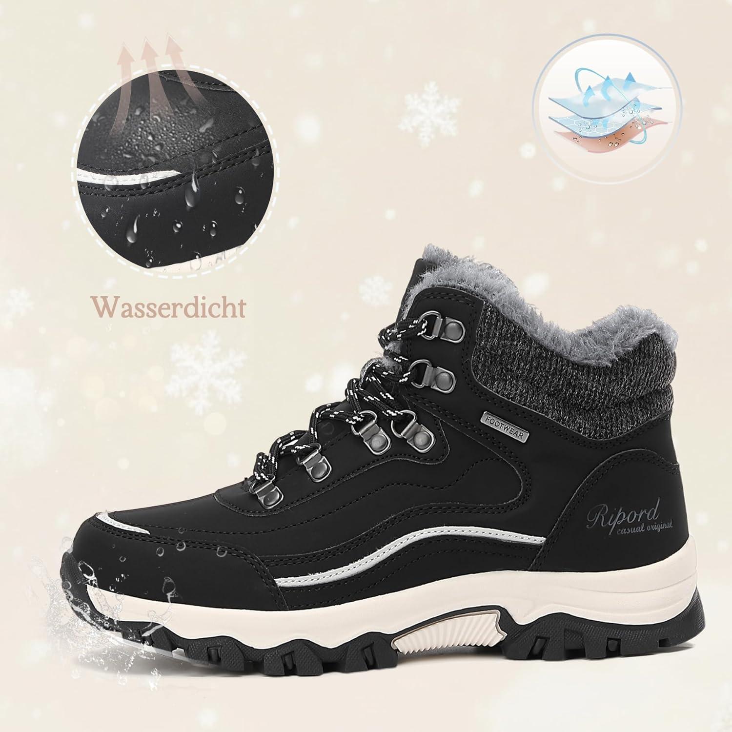 image:imageBottes de Neige Femme Hiver Bottines Fourres de Randonne Boots 3641Noire et Blanche