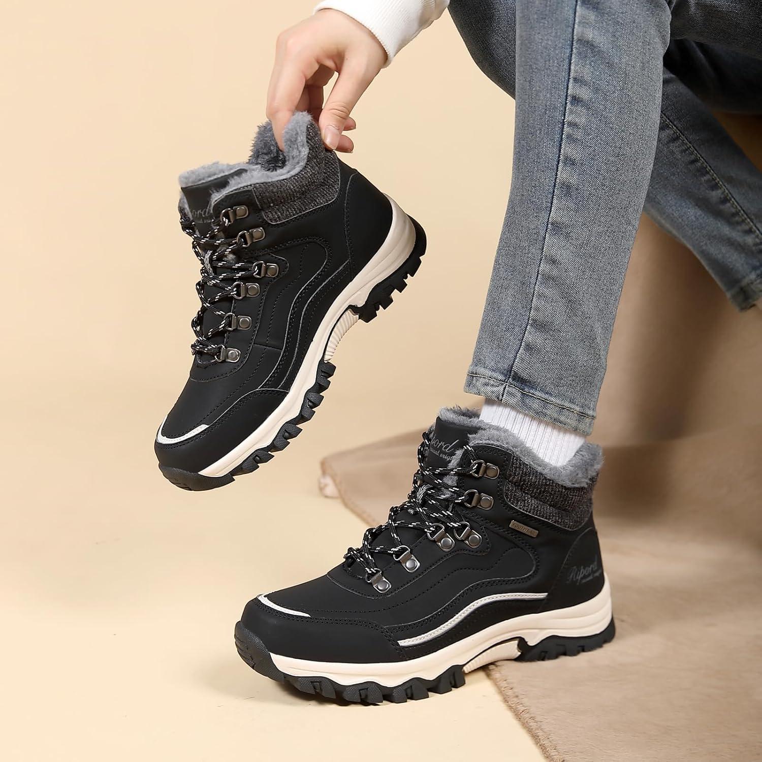 image:imageBottes de Neige Femme Hiver Bottines Fourres de Randonne Boots 3641Noire et Blanche