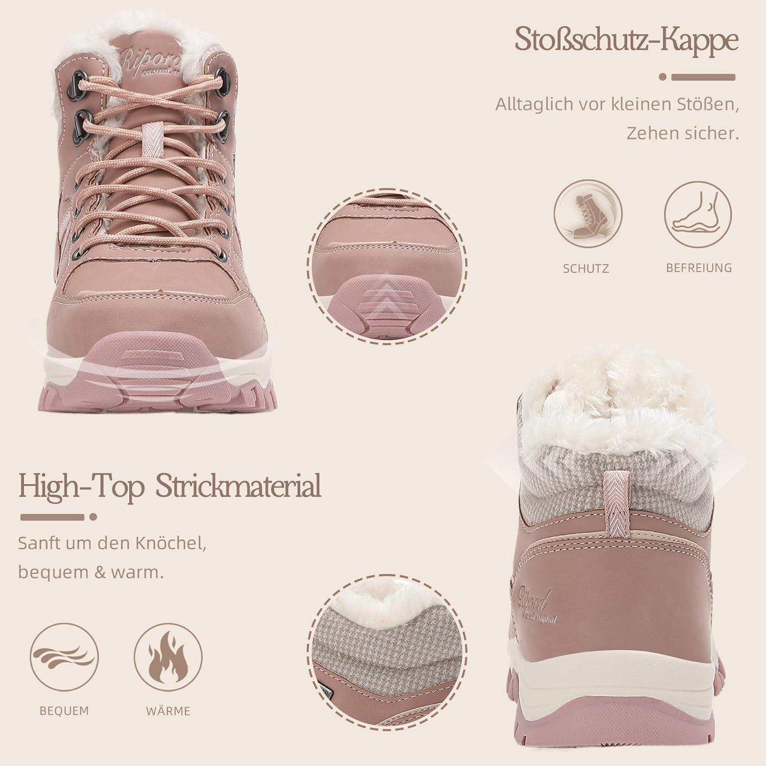 image:imageBottes de Neige Femme Hiver Bottines Fourres de Randonne Boots 3641Rose