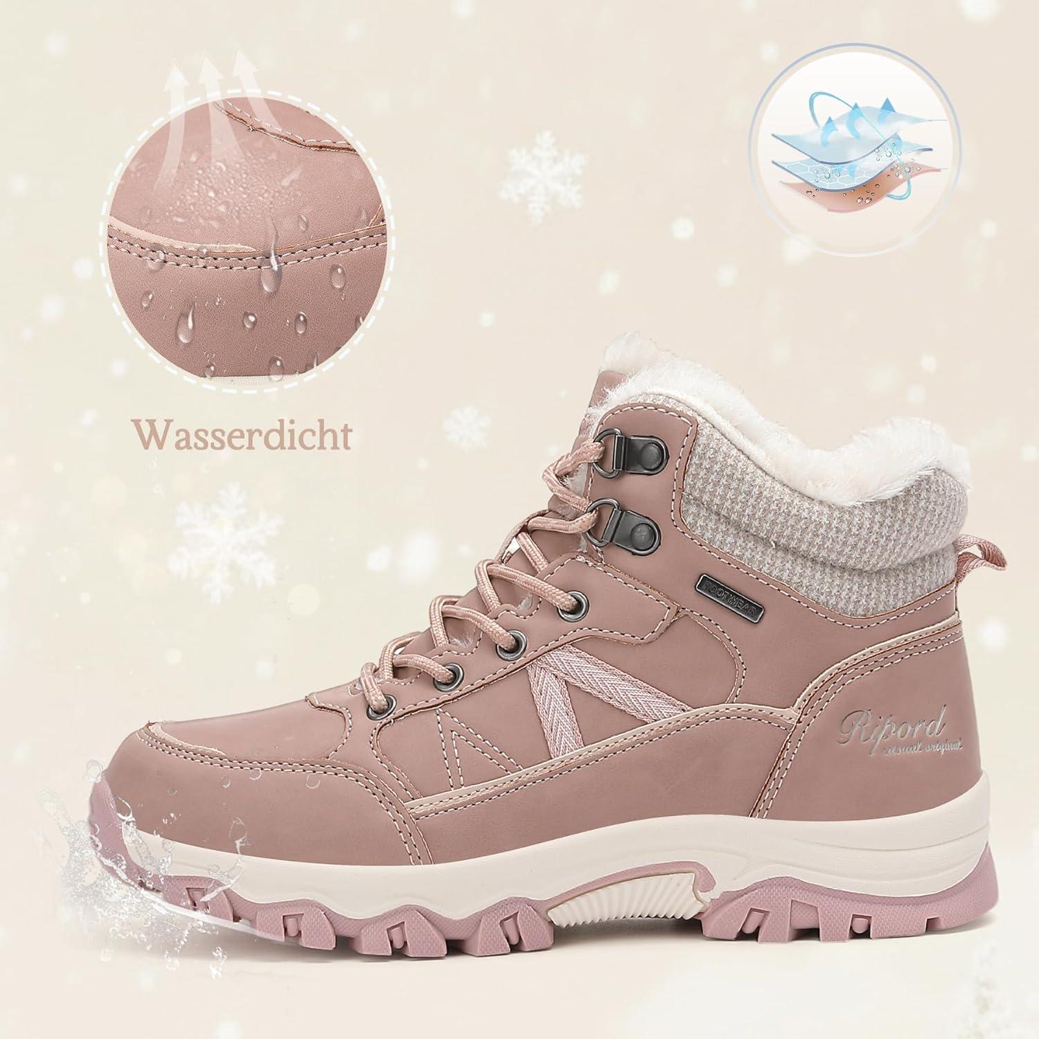 image:imageBottes de Neige Femme Hiver Bottines Fourres de Randonne Boots 3641Rose