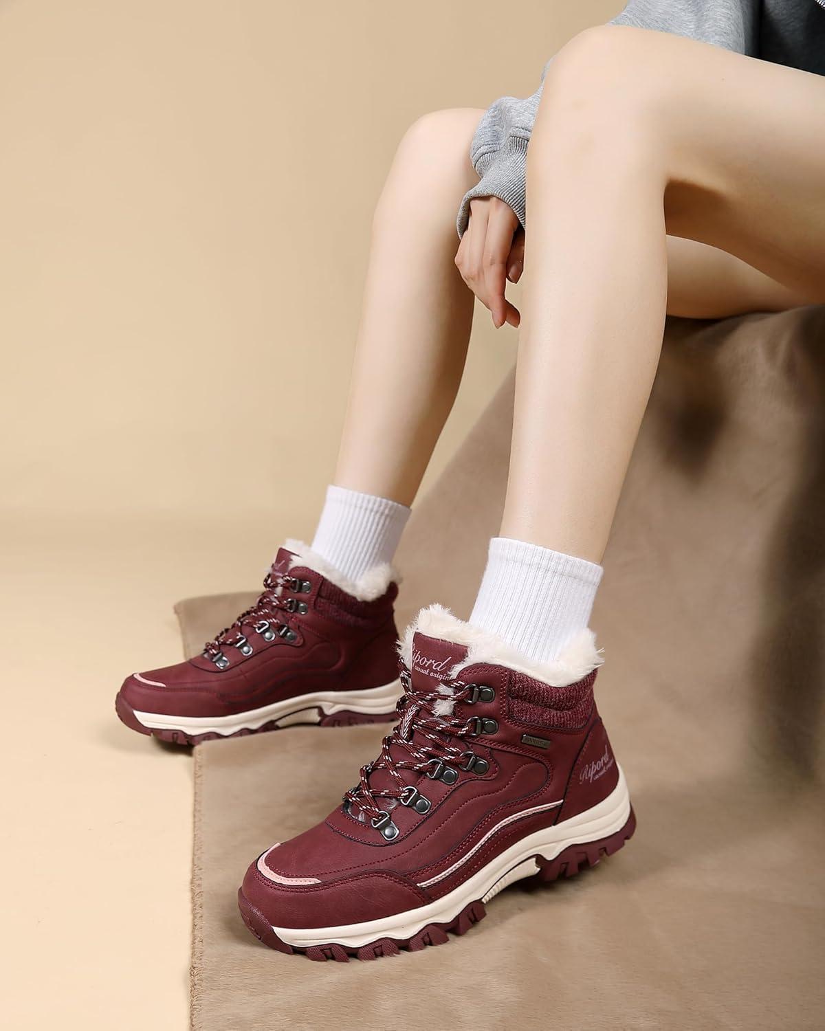 image:imageBottes de Neige Femme Hiver Bottines Fourres de Randonne Boots 3641Rouge