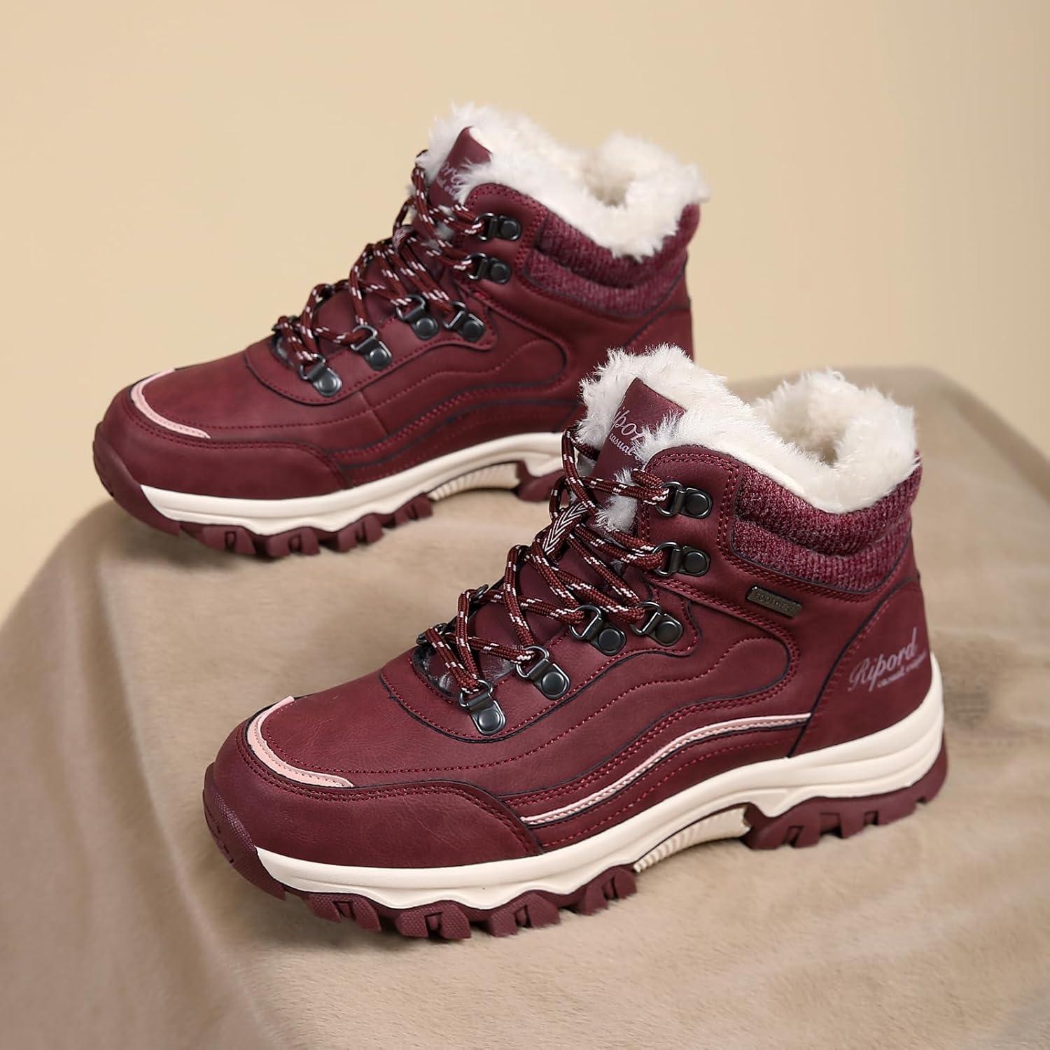 image:imageBottes de Neige Femme Hiver Bottines Fourres de Randonne Boots 3641Rouge