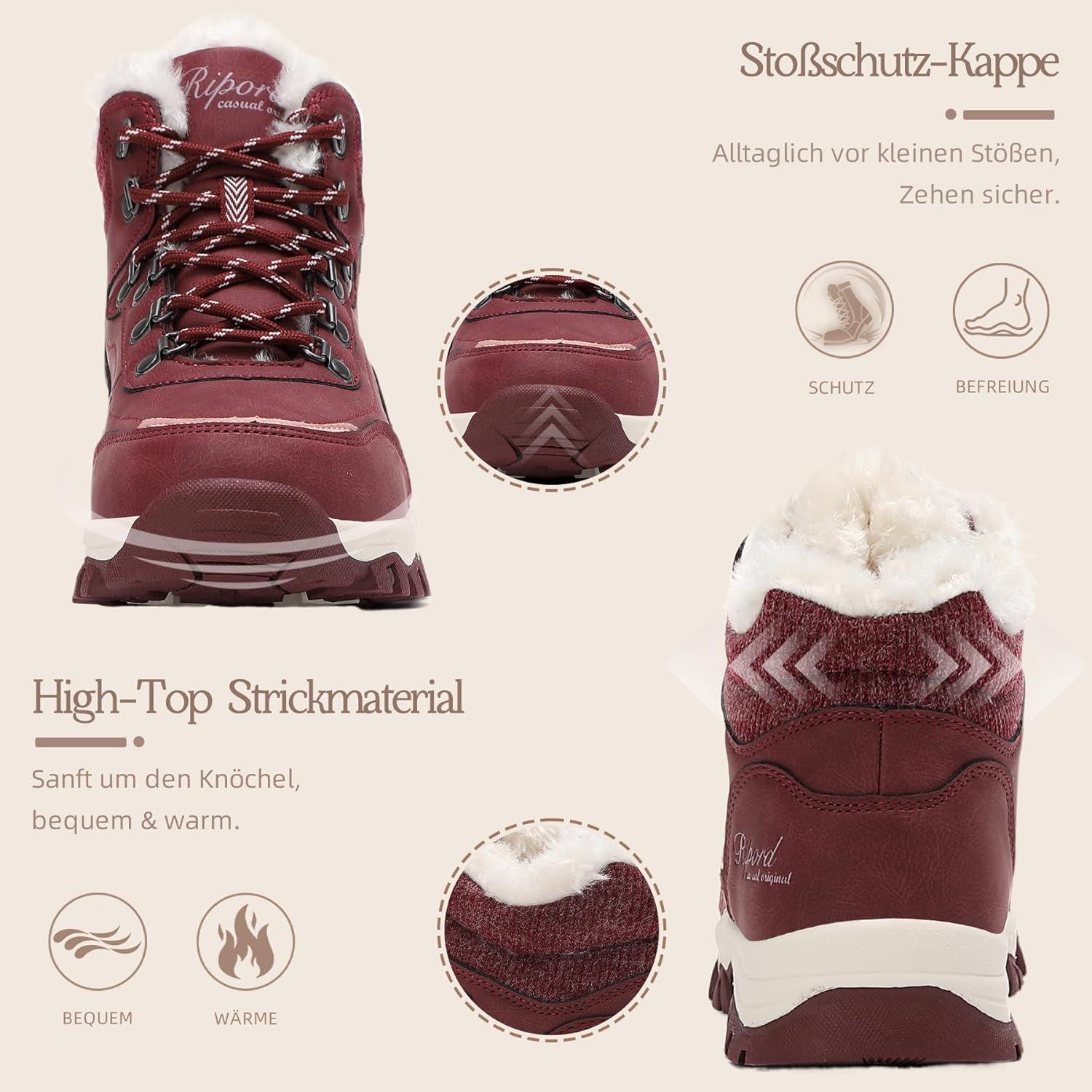 image:imageBottes de Neige Femme Hiver Bottines Fourres de Randonne Boots 3641Rouge