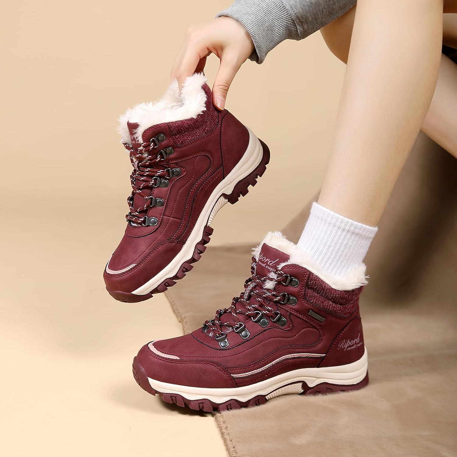 image:imageBottes de Neige Femme Hiver Bottines Fourres de Randonne Boots 3641Rouge