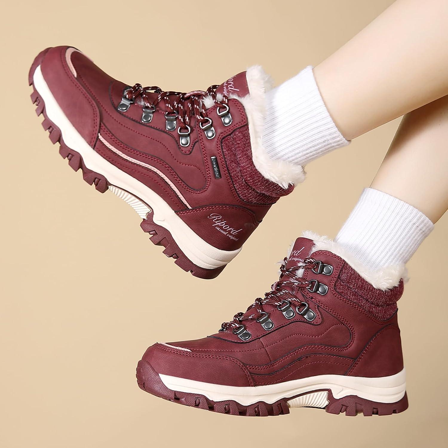 image:imageBottes de Neige Femme Hiver Bottines Fourres de Randonne Boots 3641Rouge