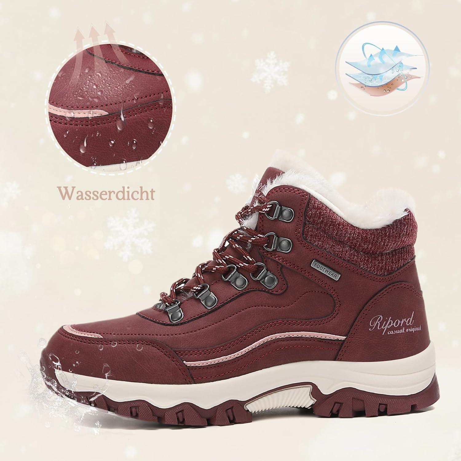 image:imageBottes de Neige Femme Hiver Bottines Fourres de Randonne Boots 3641Rouge