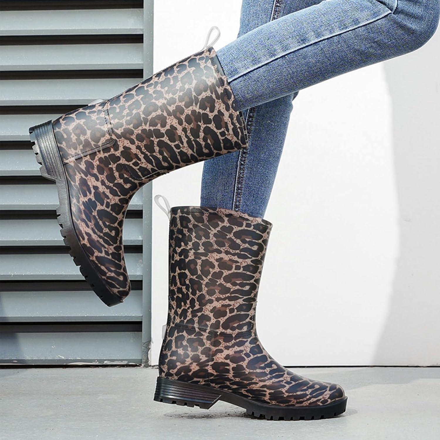 image:imageBottes de Pluie Chic pour Femmes Bottes en Caoutchouc Botte Tendance et Elgante Bottines de Pluie Antidrapant et Durable Jardin BootsNoir 1